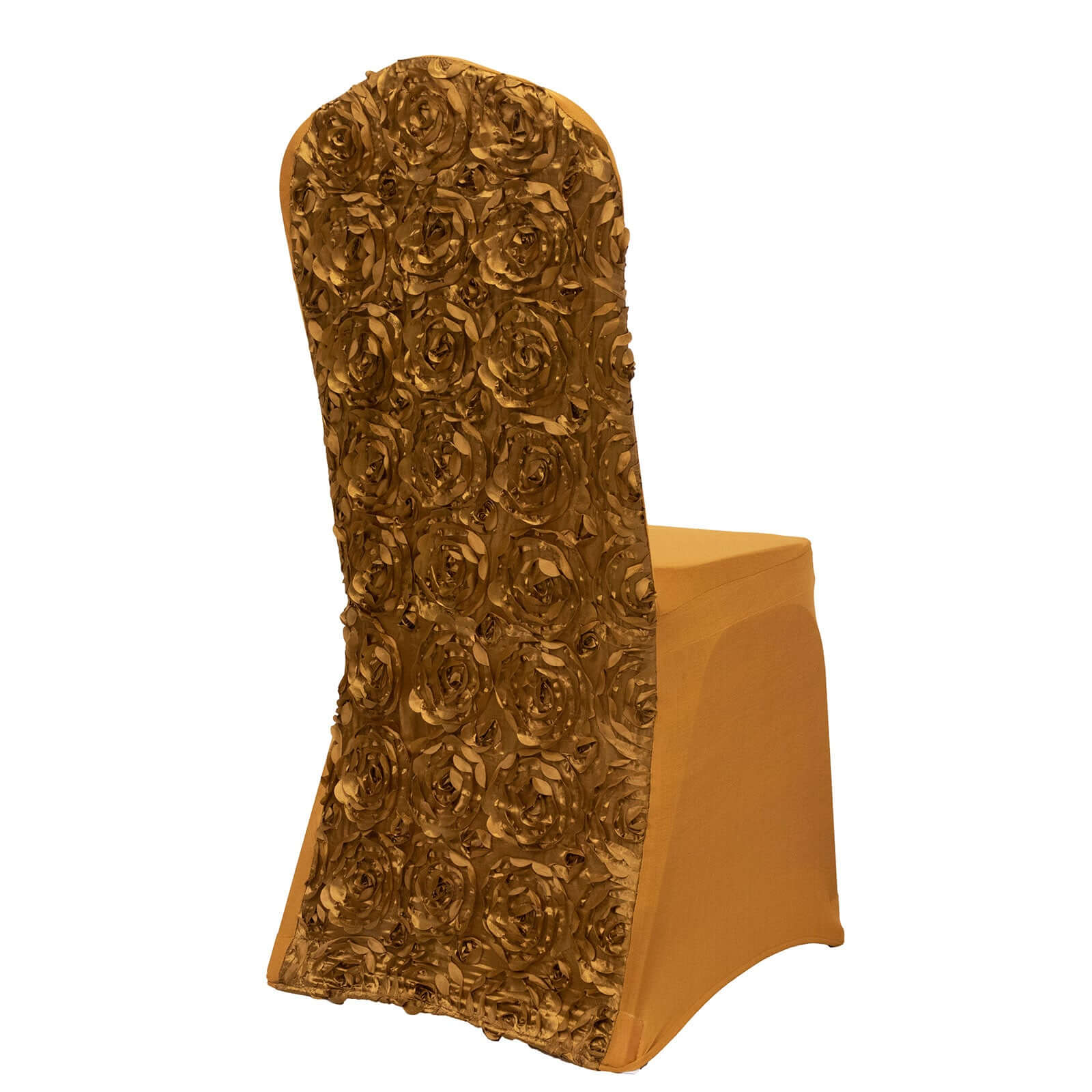 Gold Satin Rosette Stretch Chair Cover - Ideal for Sophisticated Gatherings
