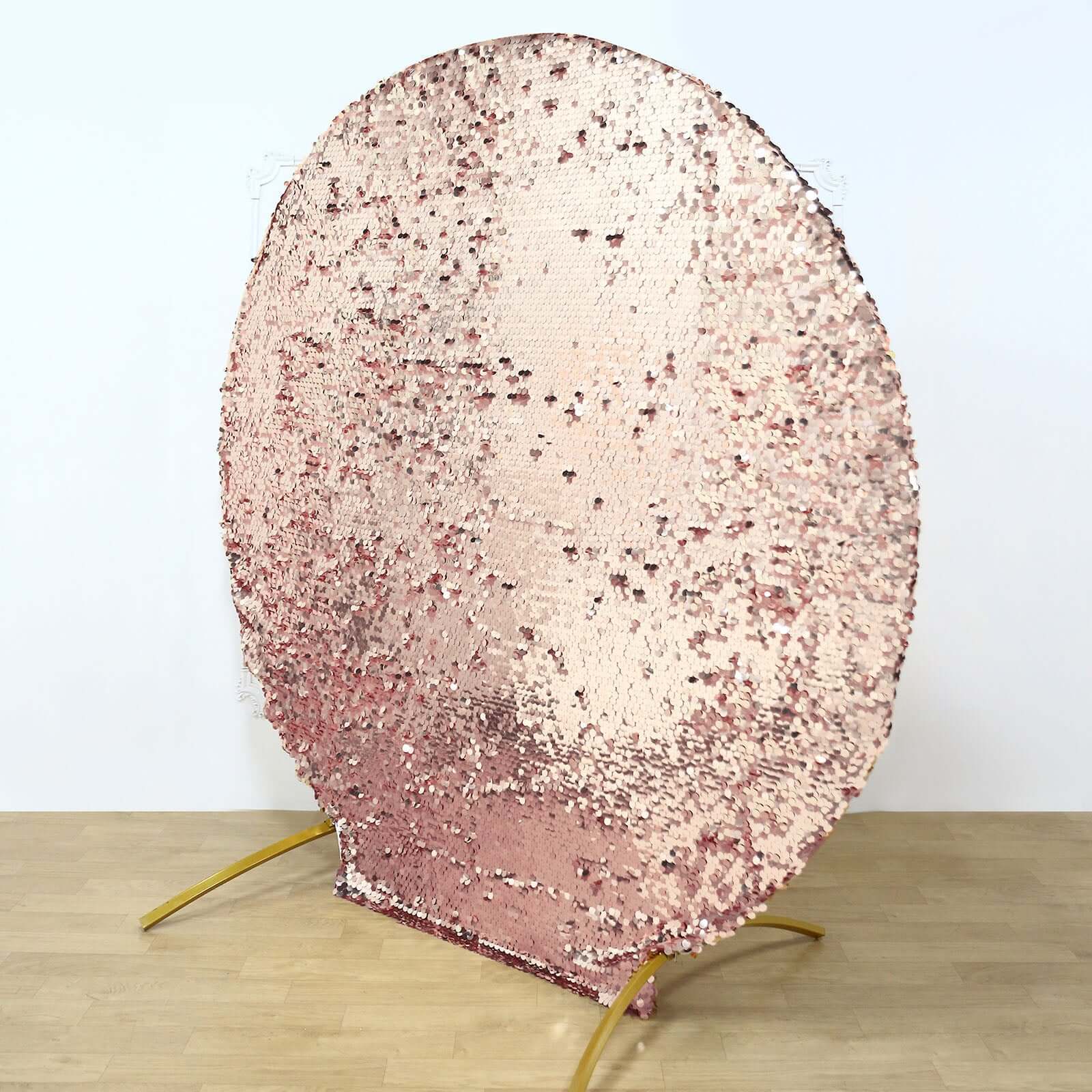 Sparkly 7.5ft Rose Gold Double-Sided Payette Sequin Wedding Arbor Cover - Perfect for Big Events