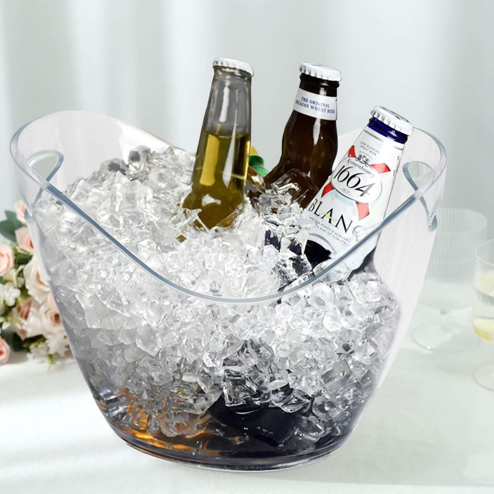 Large Capacity Clear Plastic Boat-Shaped Ice & Drinks Bucket for Indoor/Outdoor Parties