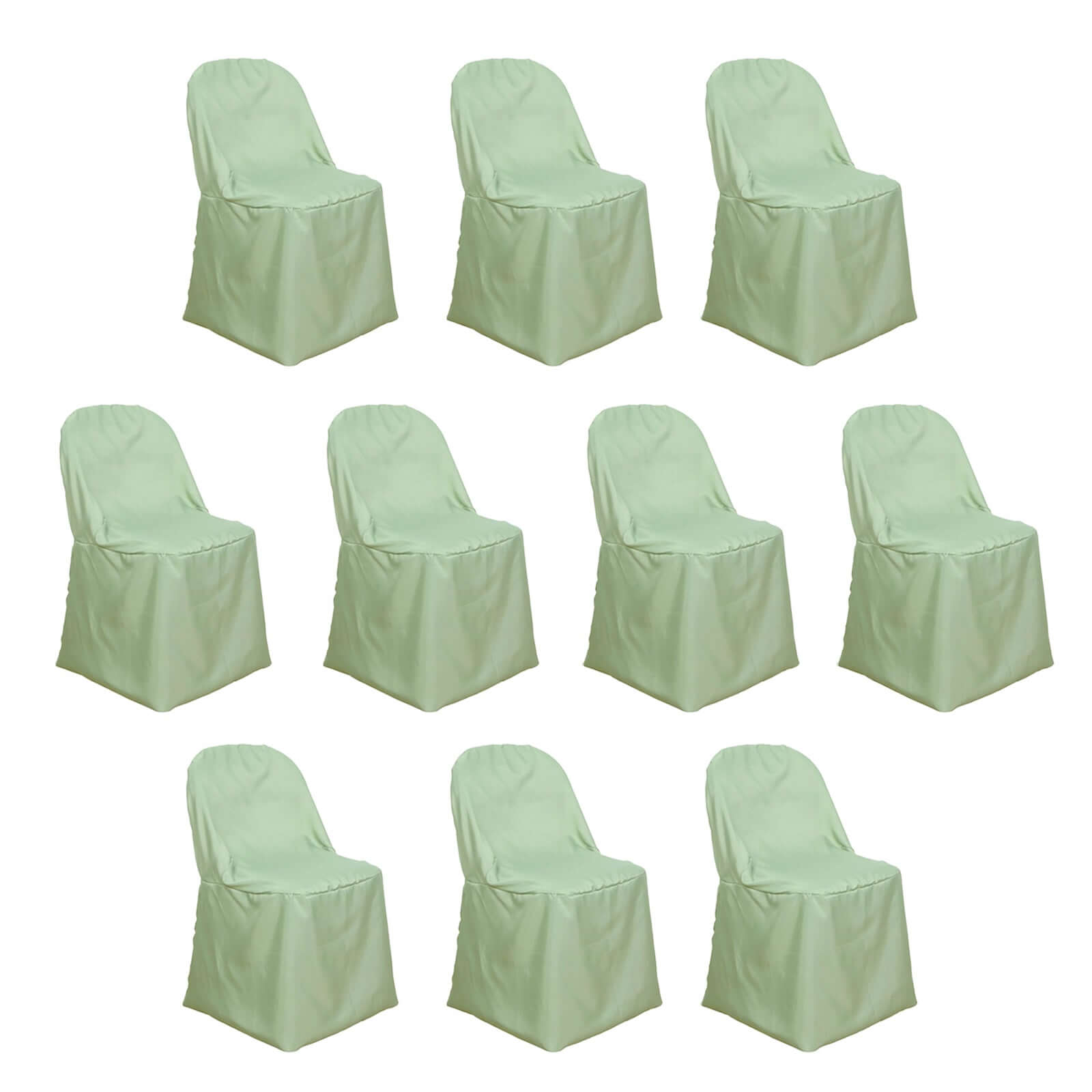 Get 10-Pack Sage Green Polyester Wrinkle-Free Slip-On Chair Covers for Folding Chairs