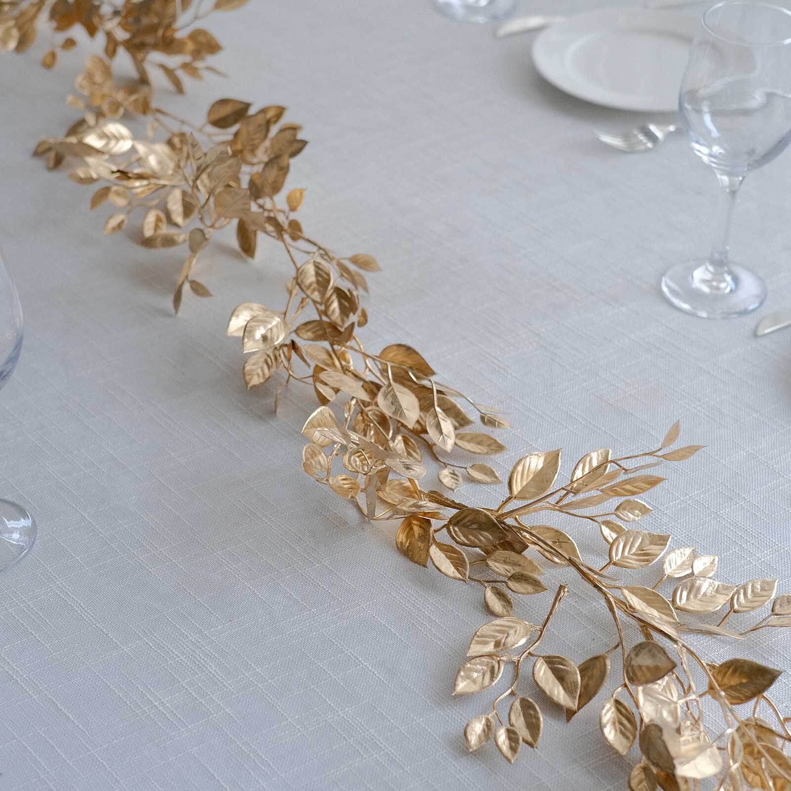 6ft Metallic Gold Artificial Magnolia Leaf Table Garland - Ideal for DIY Crafts & Decor
