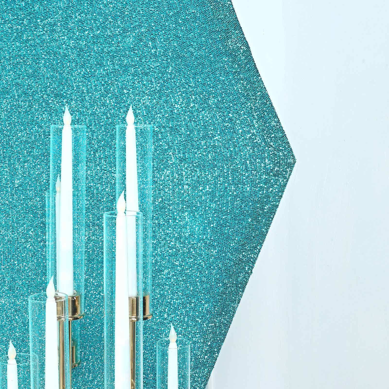 Exclusive 8ft x 7ft Turquoise Metallic Shimmer Tinsel Spandex 2-Sided Wedding Arbor Backdrop