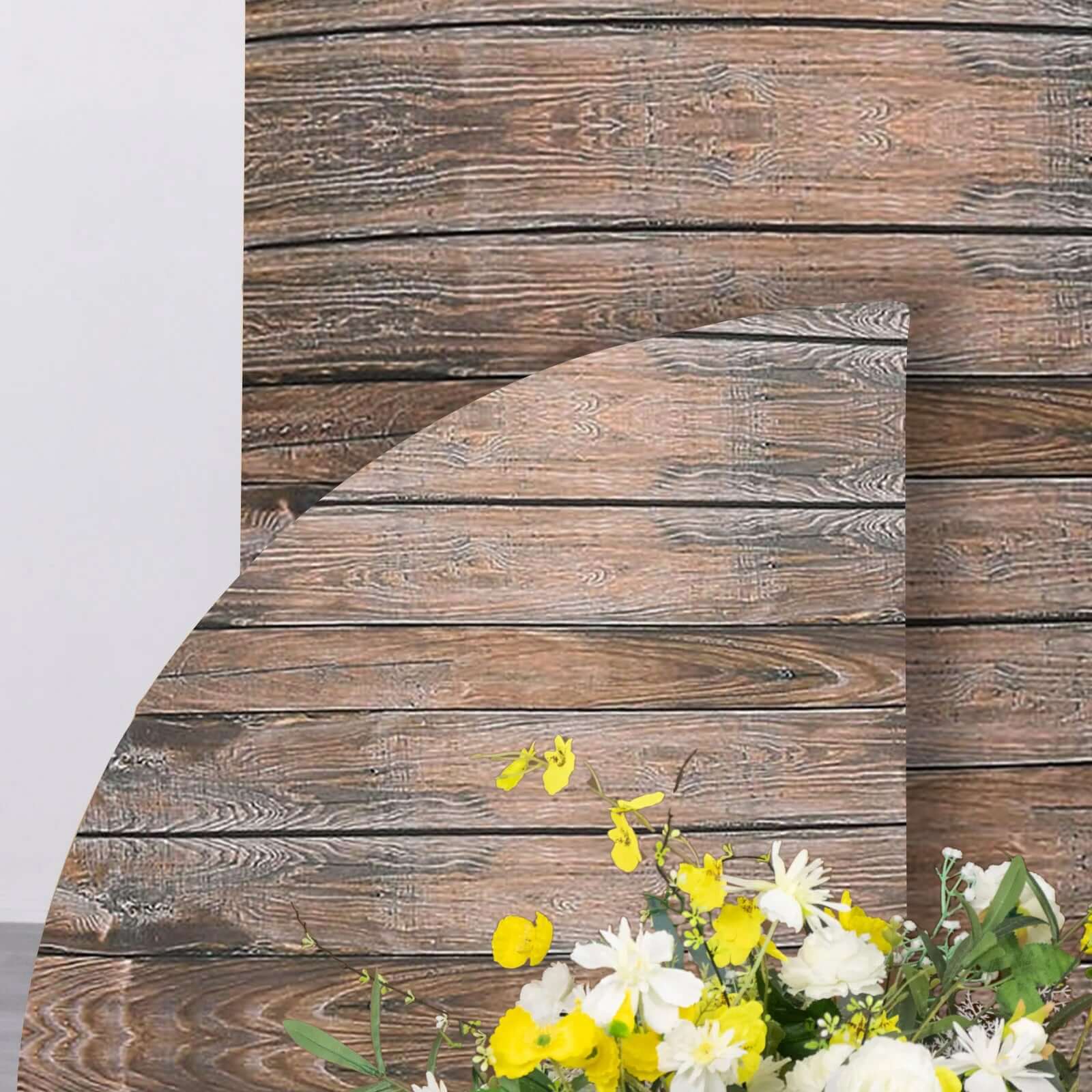 Set of 4 Brown Spandex Wedding Arch Covers with Rustic Wood Design, for Half Moon Stands