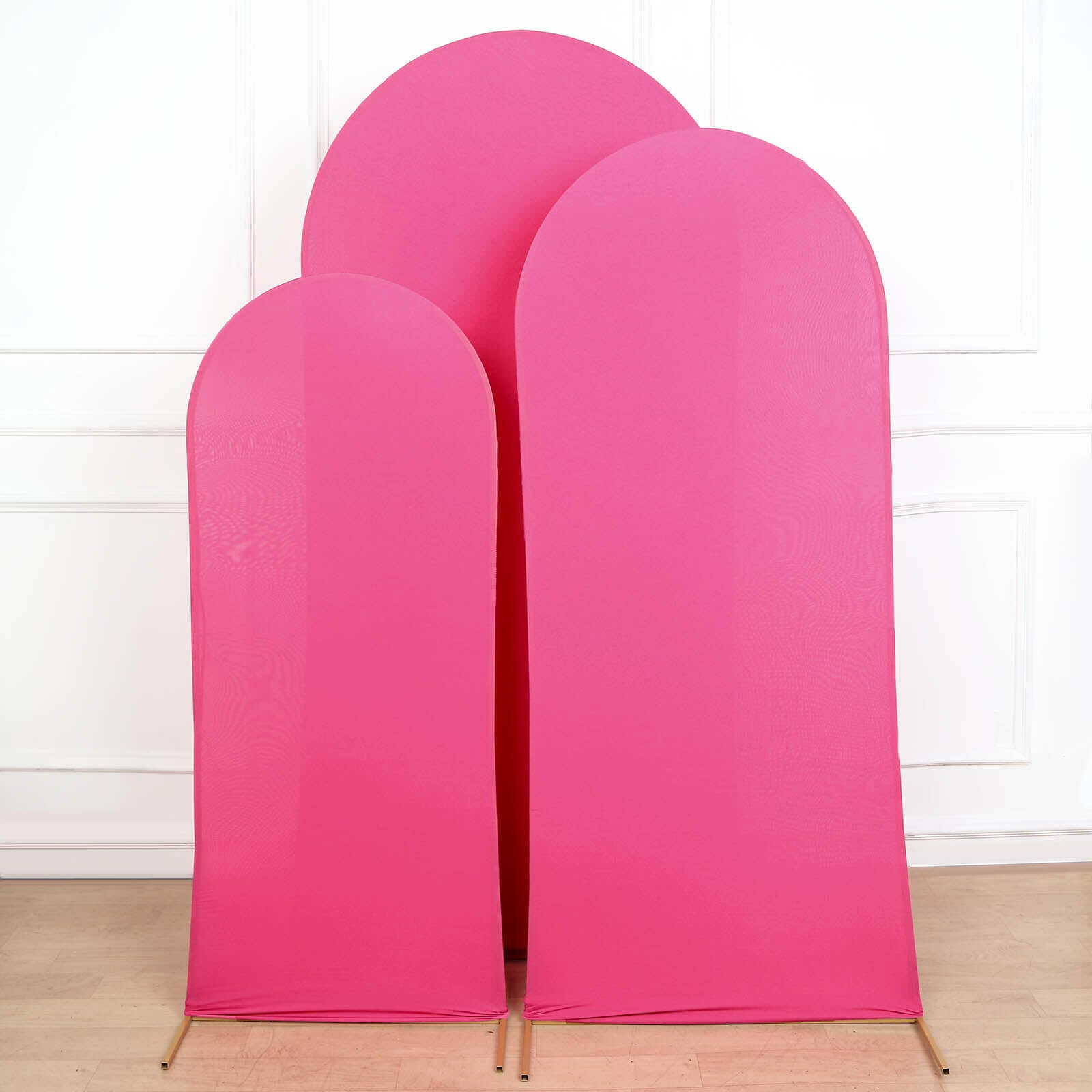 3-Piece Matte Fuchsia Spandex Fitted Covers for Round Top Chiara Wedding Arch - 5ft, 6ft, 7ft