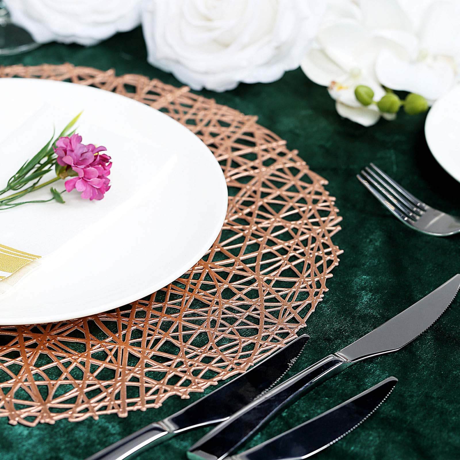 Hot Sale! 6-Piece Set of Durable Rose Gold Vinyl Round Dining Table Placemats with Woven Design