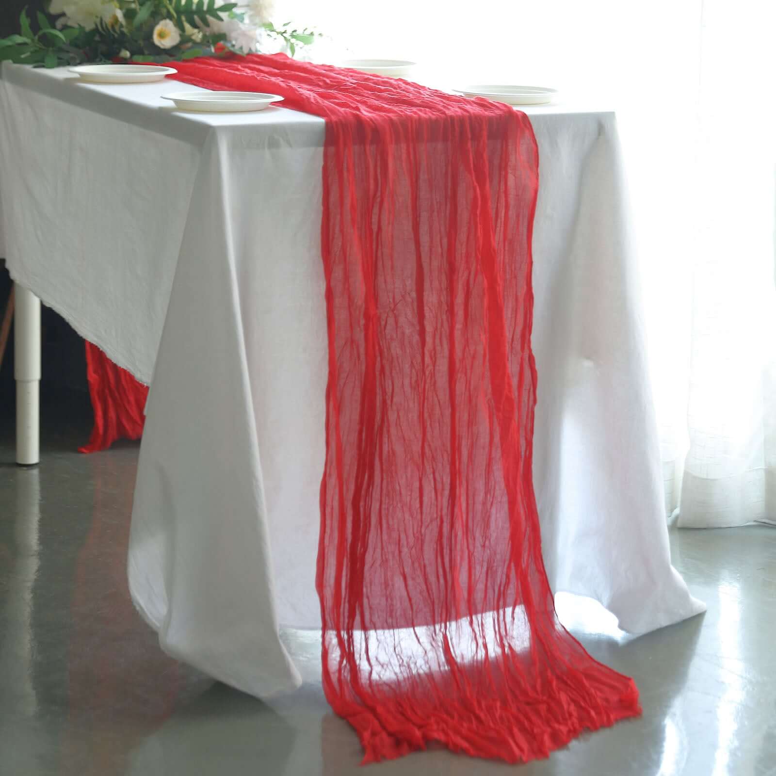 Hot Sale! 10ft Red Gauze Cheesecloth Table Runner for Rustic Boho Weddings and Parties