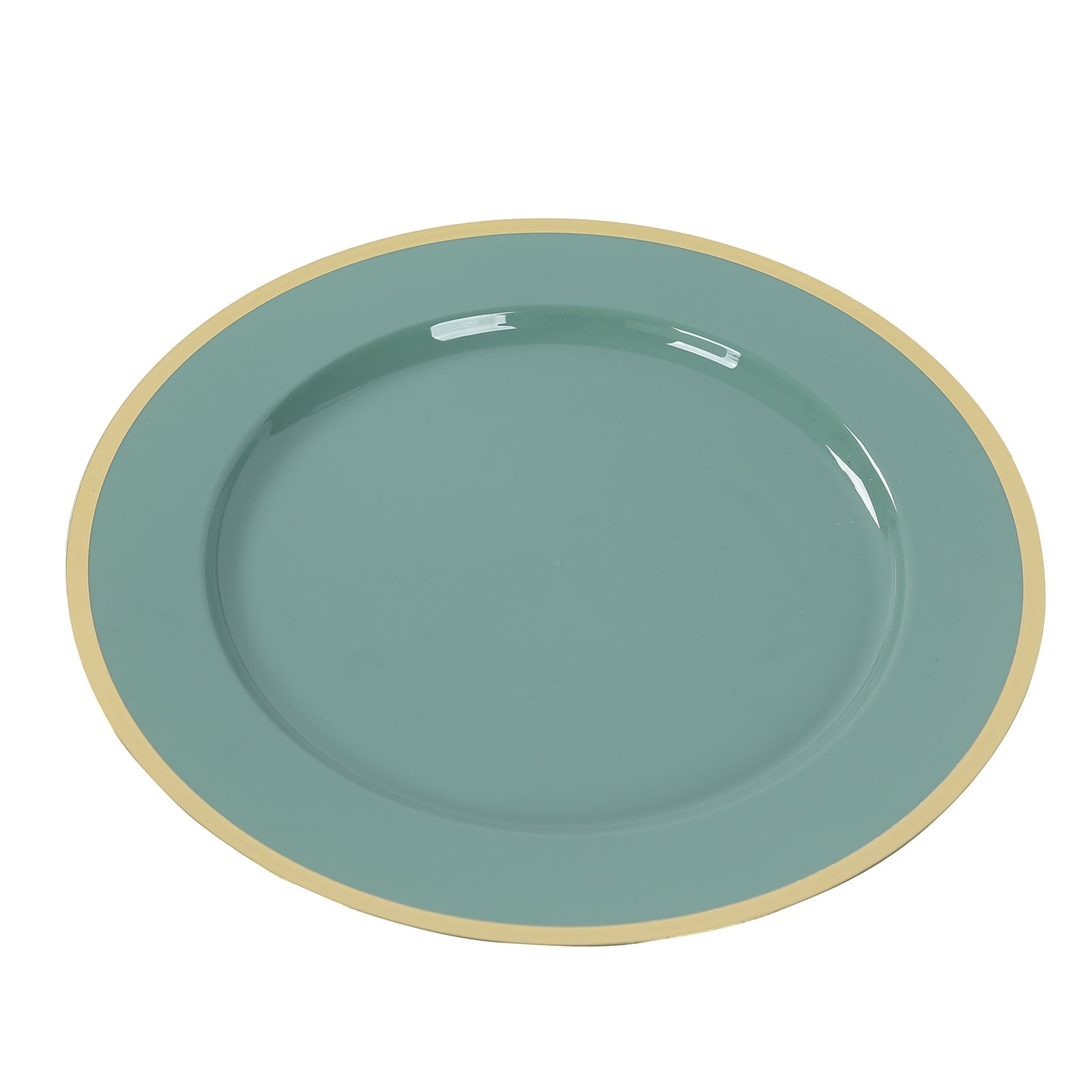 Economy 10-Pack 12-Inch Round Dusty Sage Green Plastic Charger Plates with Wide Gold Rim for Party Serving