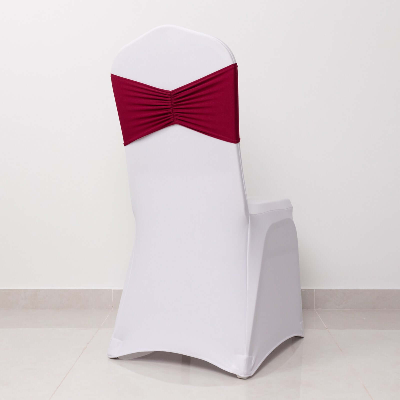 5-Piece Burgundy Ruffled Spandex Chair Sashes - Wide, Easy-to-Use Stretch Bands for Chairs