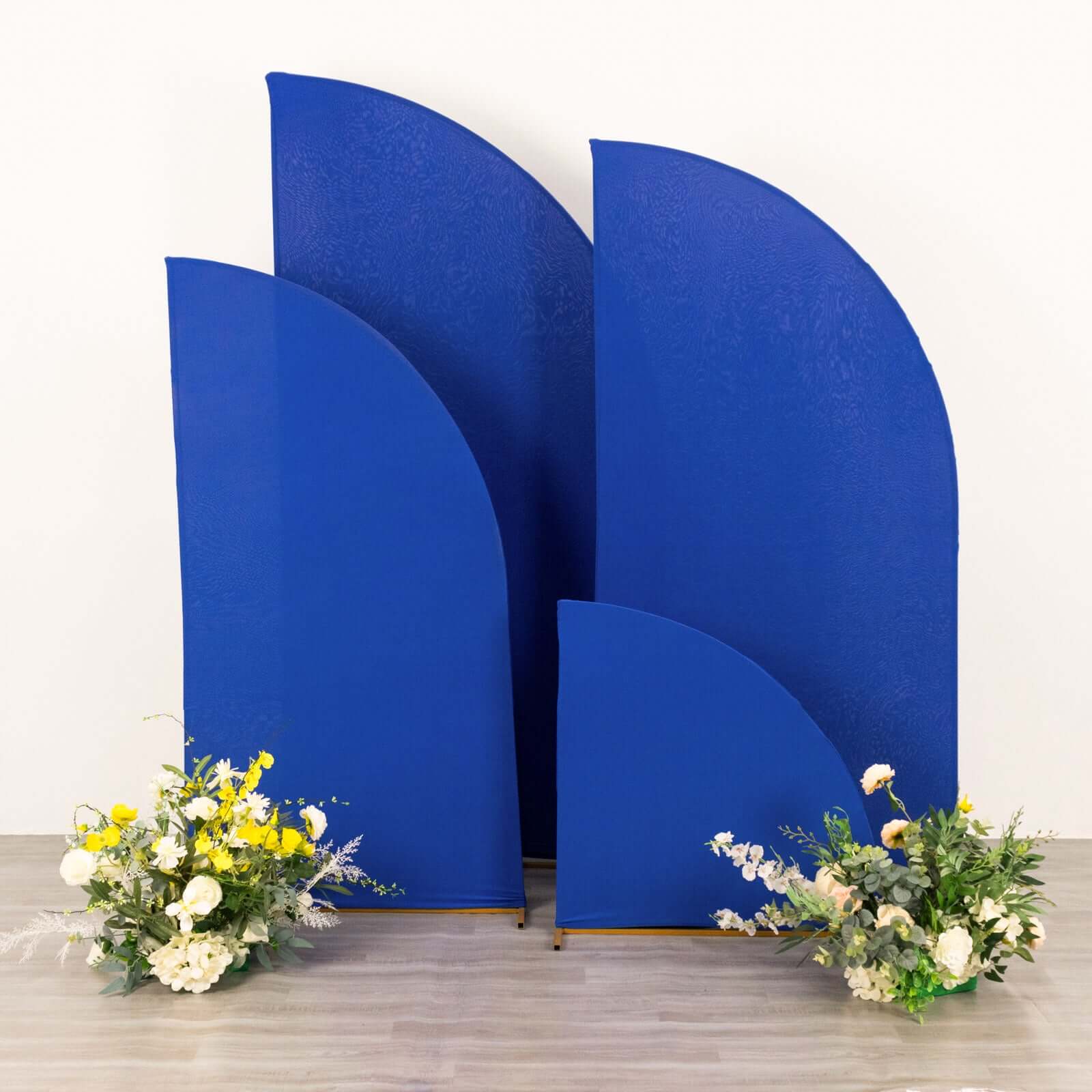 Set of 4 Custom-Fitted Matte Royal Blue Spandex Half Moon Wedding Arch Backdrop Covers - 2.5ft, 5ft, 6ft, 7ft