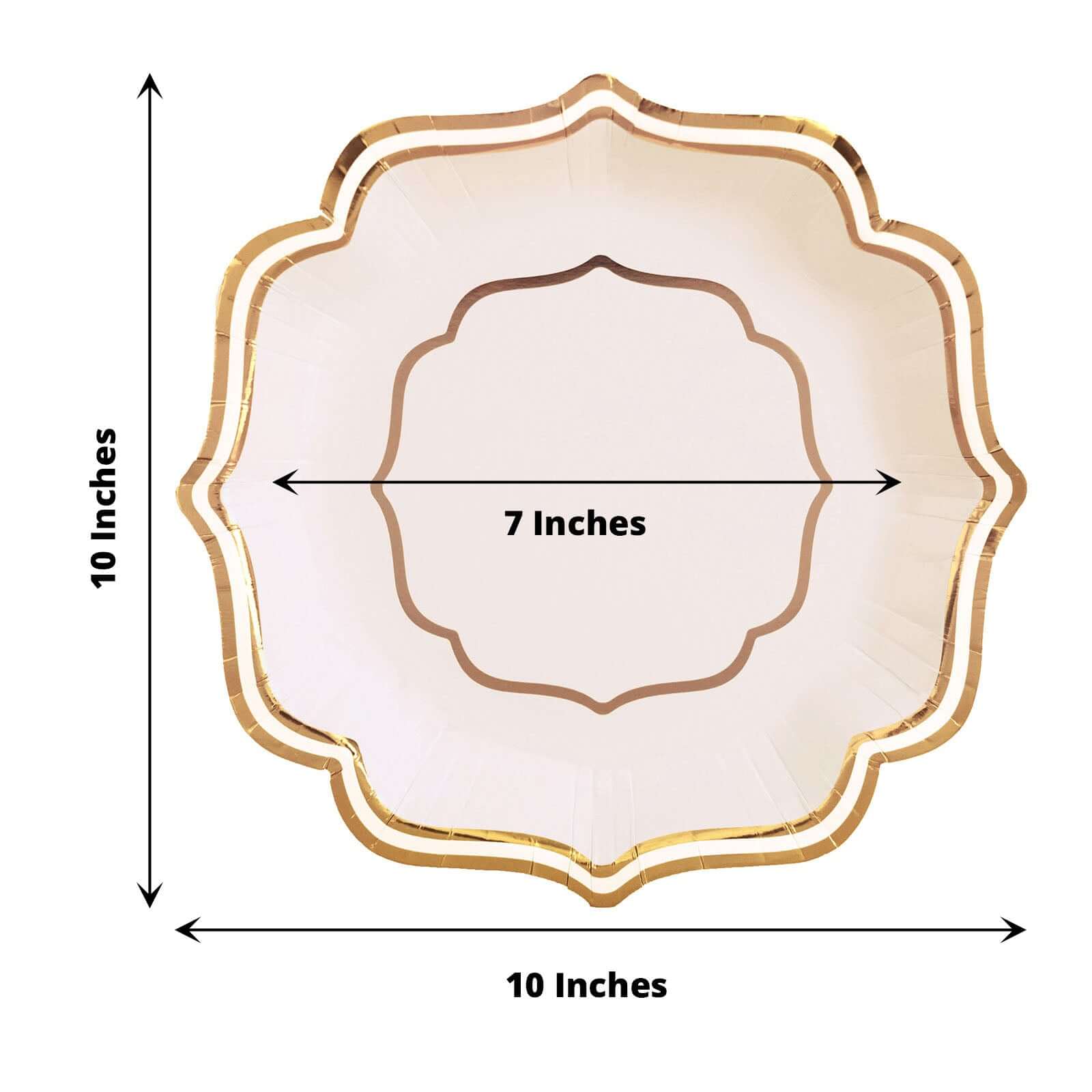 25-Piece Set of White Paper Dinner Plates with Gold Scalloped Edges - 300GSM Disposable Plates for Elegant Parties 10