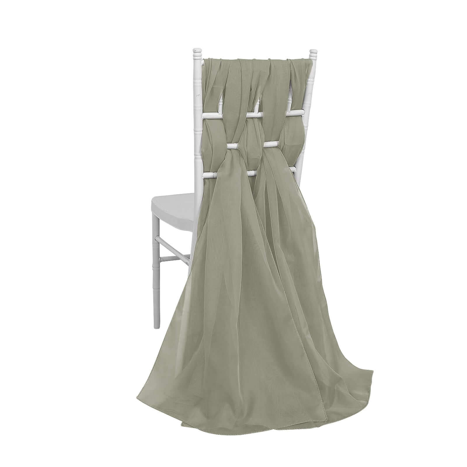Special Offer! 5-Piece Premium Dusty Sage Green Chiffon Chair Sashes - Soft, Lightweight Designer Bows (22x78)