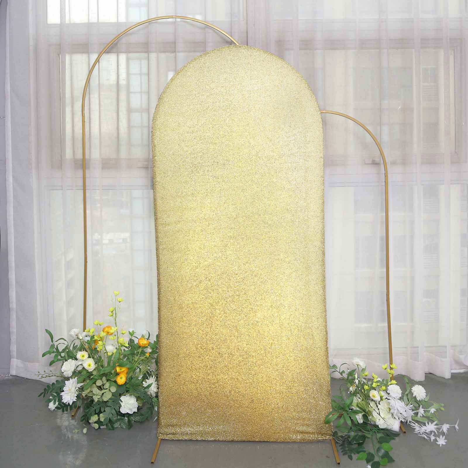 6ft Champagne Shimmer Tinsel Spandex Cover for Fitted Round Top Wedding Arch Stand