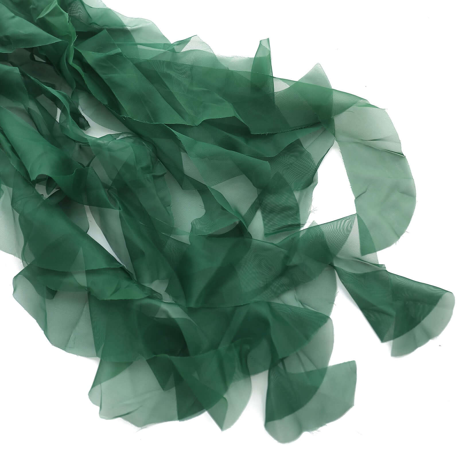 Hunter Emerald Green Chiffon Chair Sashes Set with Willow Ruffles - Elegant Party Decor