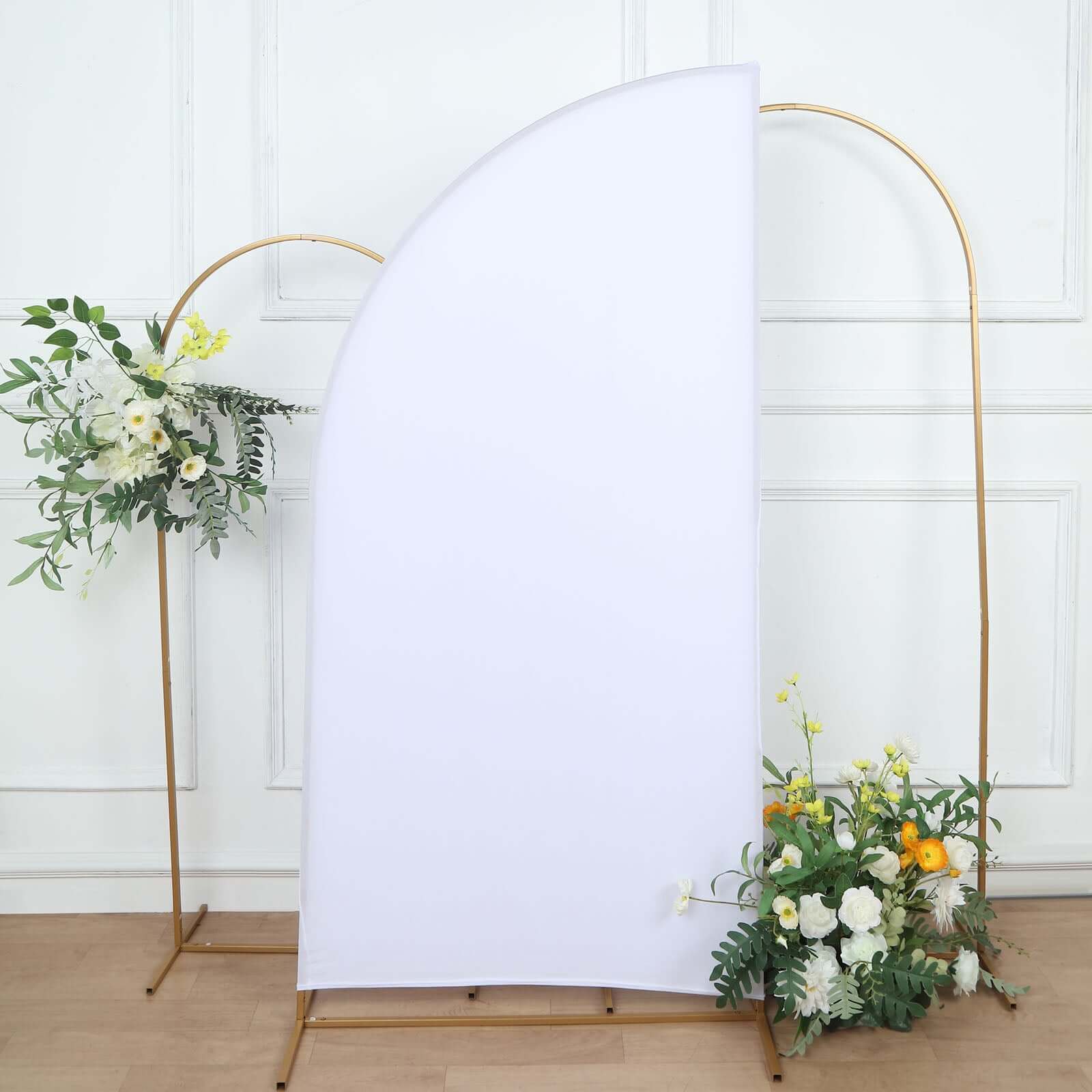 Custom-Fit 6ft Matte White Spandex Half Moon Chiara Wedding Arch Backdrop Stand Cover - Perfect for Weddings!