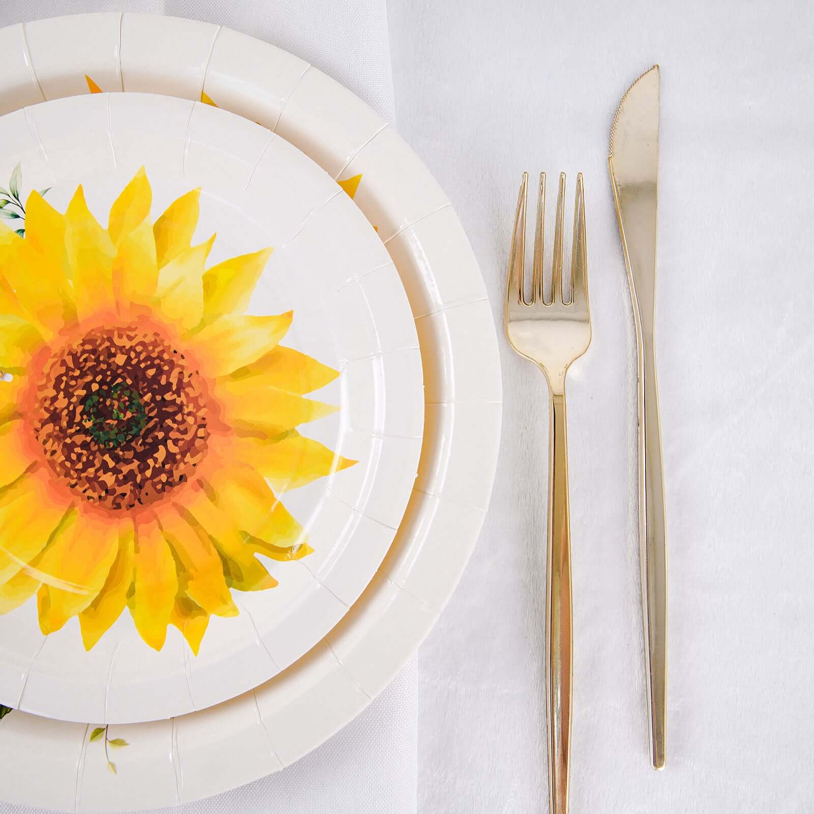 25-Pack Disposable 7-Inch Round White Paper Dessert Plates with Sunflower Design - Ideal for Rustic & Garden Events