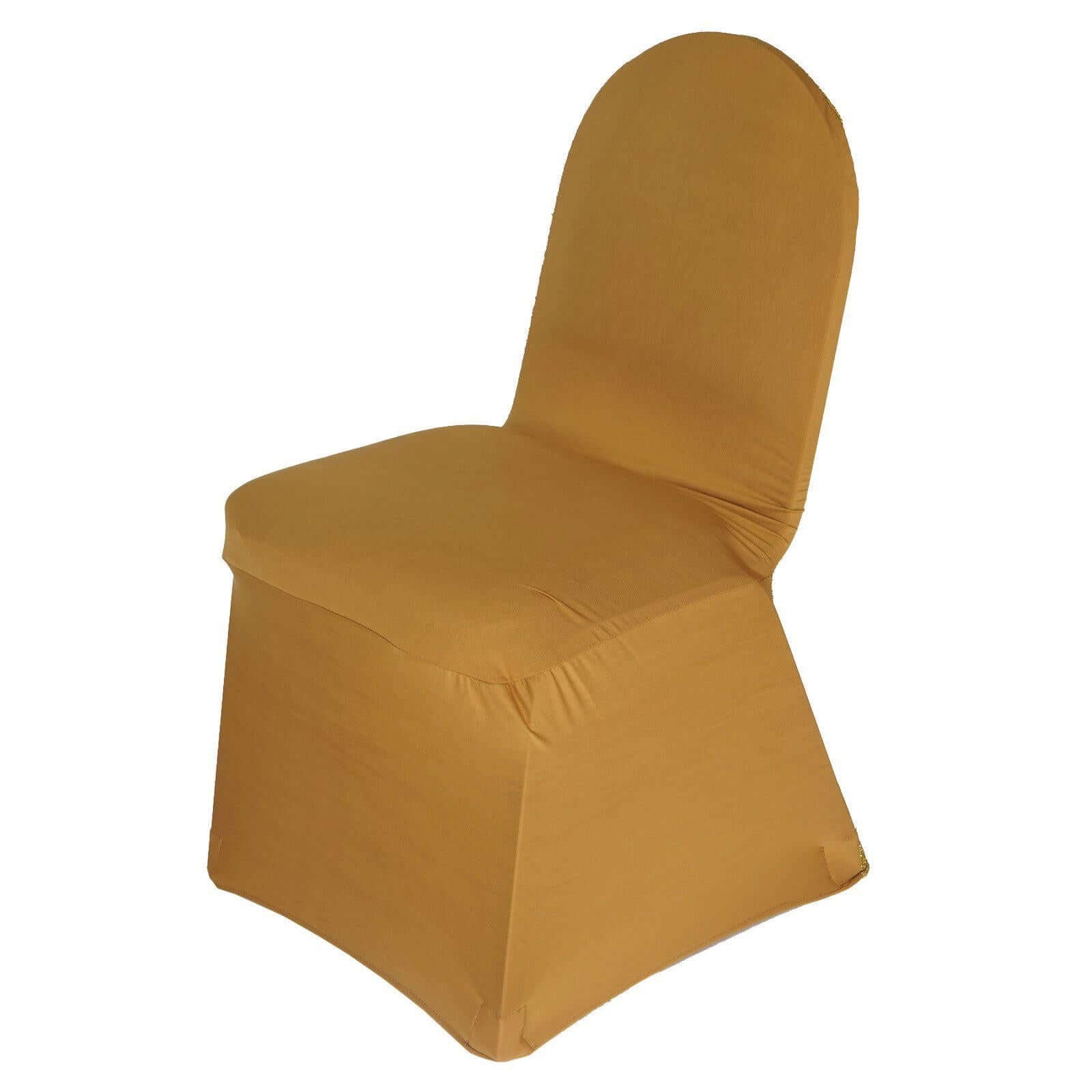 Luxe Gold Spandex Chair Cover with Metallic Shimmer Tinsel Back for Weddings & Parties