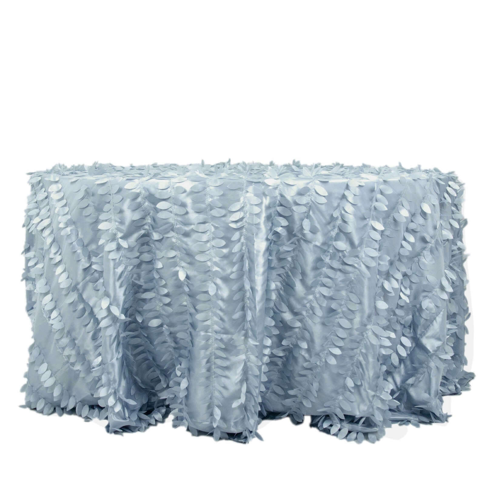 Exclusive Dusty Blue Taffeta 132' Round Tablecloth with 3D Leaf Petal Design