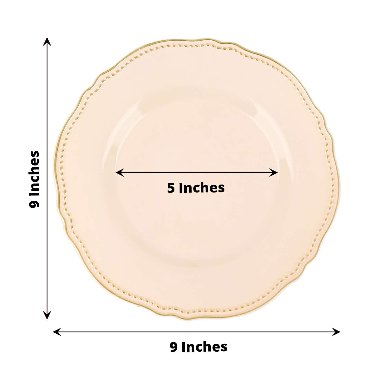 Hot Deal! 10-Pack Disposable Nude Plastic Dinner Plates with Gold Scalloped Rim, 9 Inches