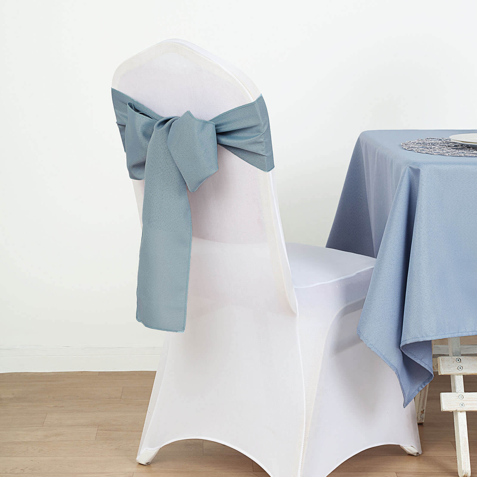 5-Piece Dusty Blue Polyester Chair Sashes, 6x108 Inches