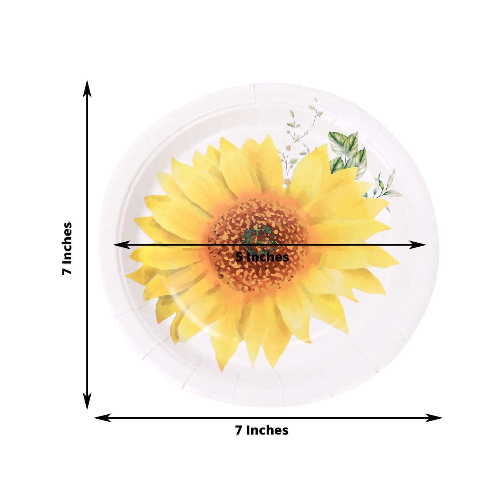 25-Pack Disposable 7-Inch Round White Paper Dessert Plates with Sunflower Design - Ideal for Rustic & Garden Events