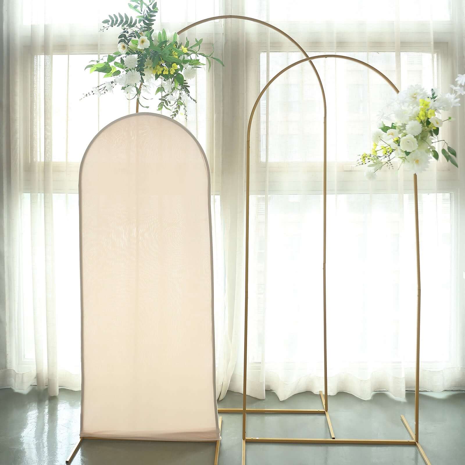 5ft Double-Sided Matte Beige Spandex Fitted Cover for Round Top Wedding Arch Stand