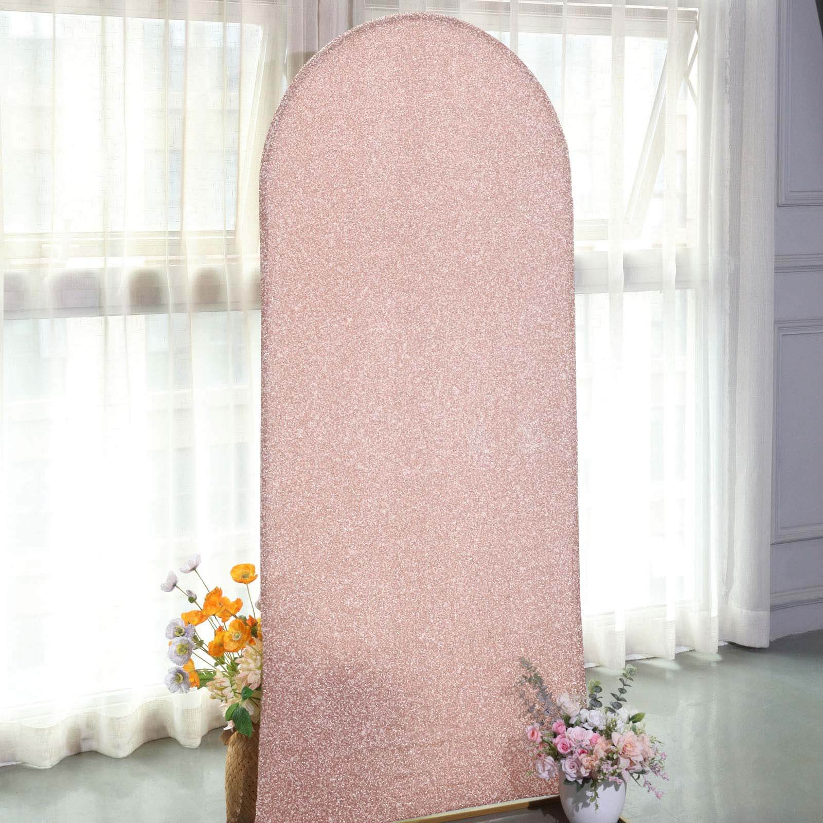 6ft Rose Gold Shimmer Tinsel Spandex Cover for Fitted Round Top Wedding Arch Stand