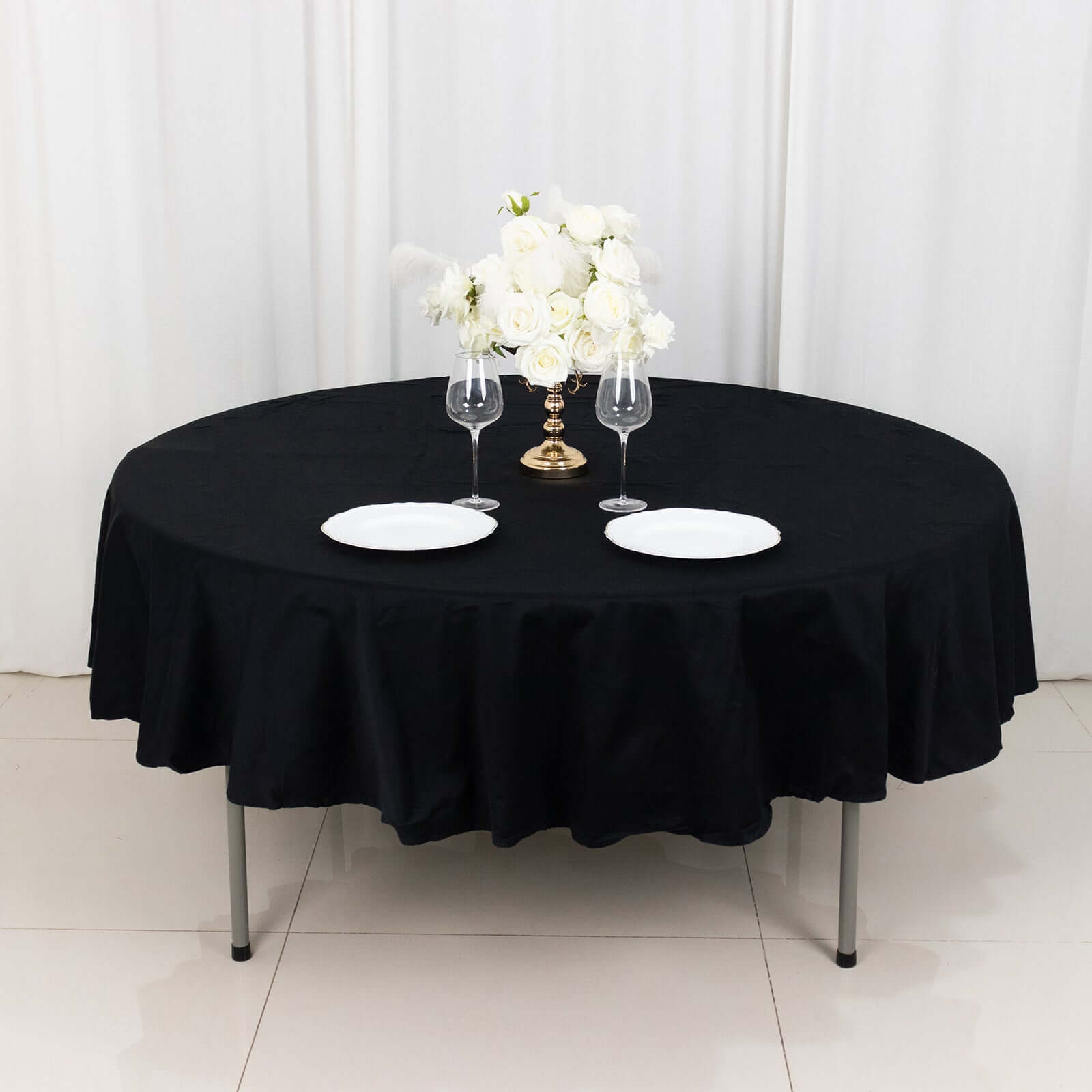 Black 90 Round 100% Cotton Tablecloth - Soft, Breathable & Exquisite