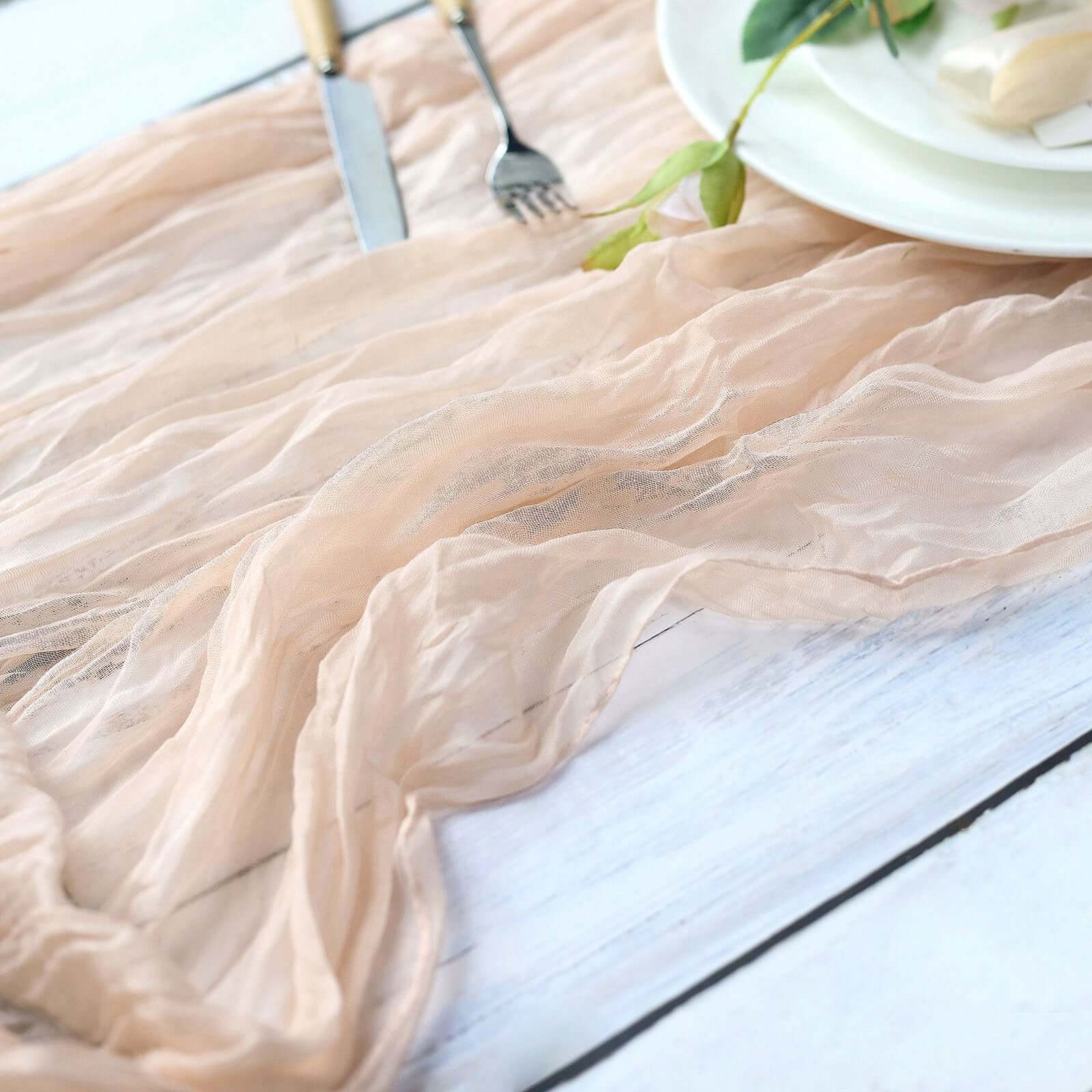 10ft Blush Gauze Cheesecloth Table Runner in Rustic Boho Style