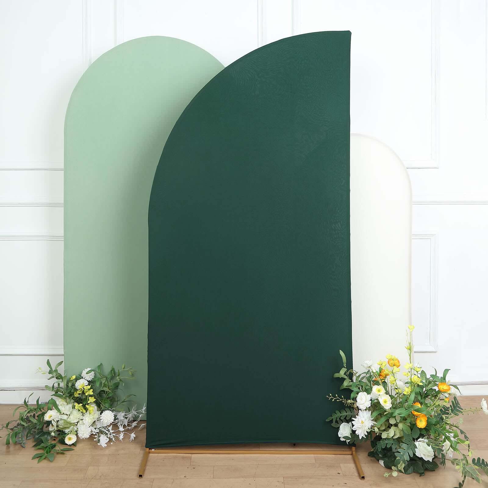 7ft Custom-Fitted Matte Hunter Emerald Green Spandex Half Moon Chiara Wedding Arch Backdrop Cover