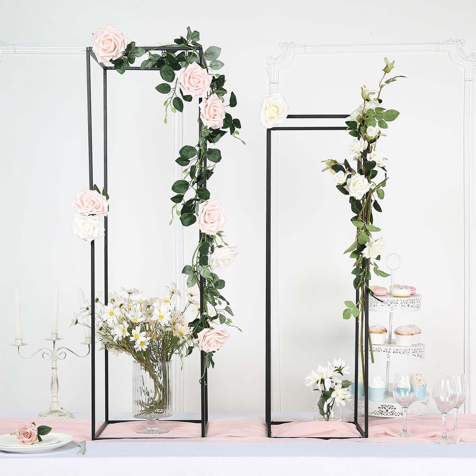 2-Pack Matte Black Metal Geometric Wedding Flower Stand - Ideal for Sophisticated Floral Arrangements