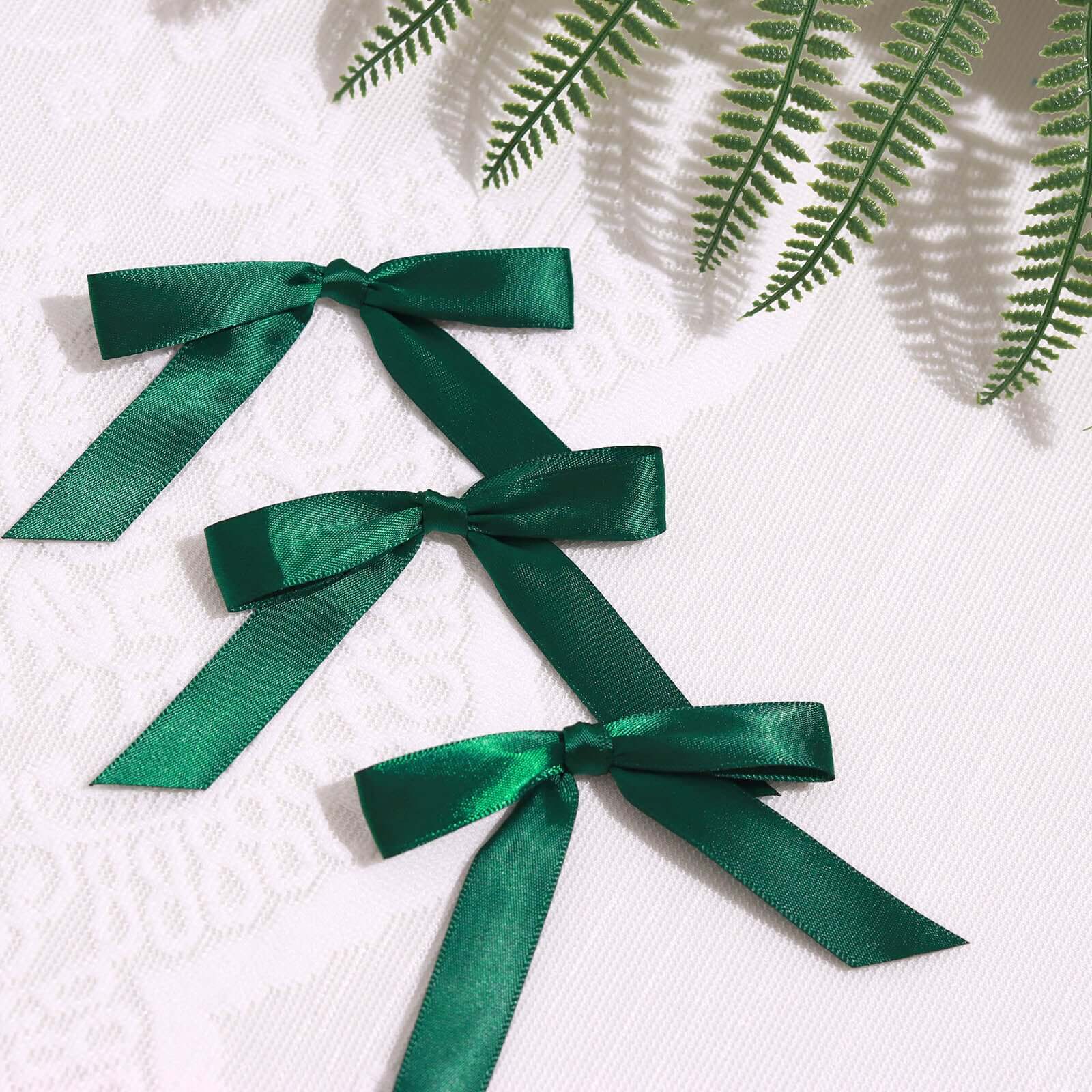 50 Pcs 3-Inch Hunter Emerald Green Satin Ribbon Bows with Twist Ties for Gift Decor