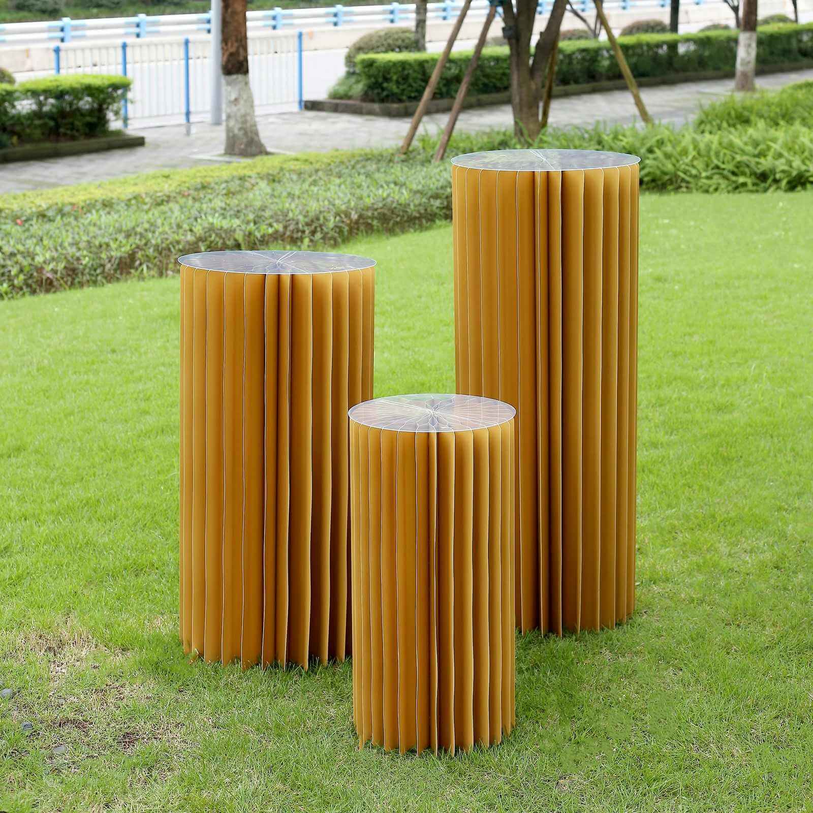 Premium 40 Gold Accordion Cylinder Display Stand with PVC Top Plate