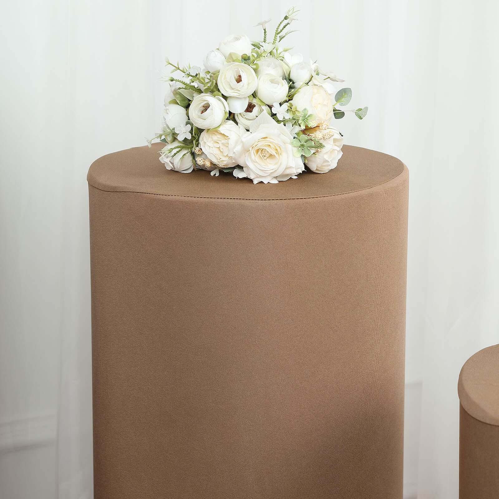 5-Piece Taupe Spandex Cylinder Pedestal Stand Covers - 160 GSM, Stretchable & Snug Fit