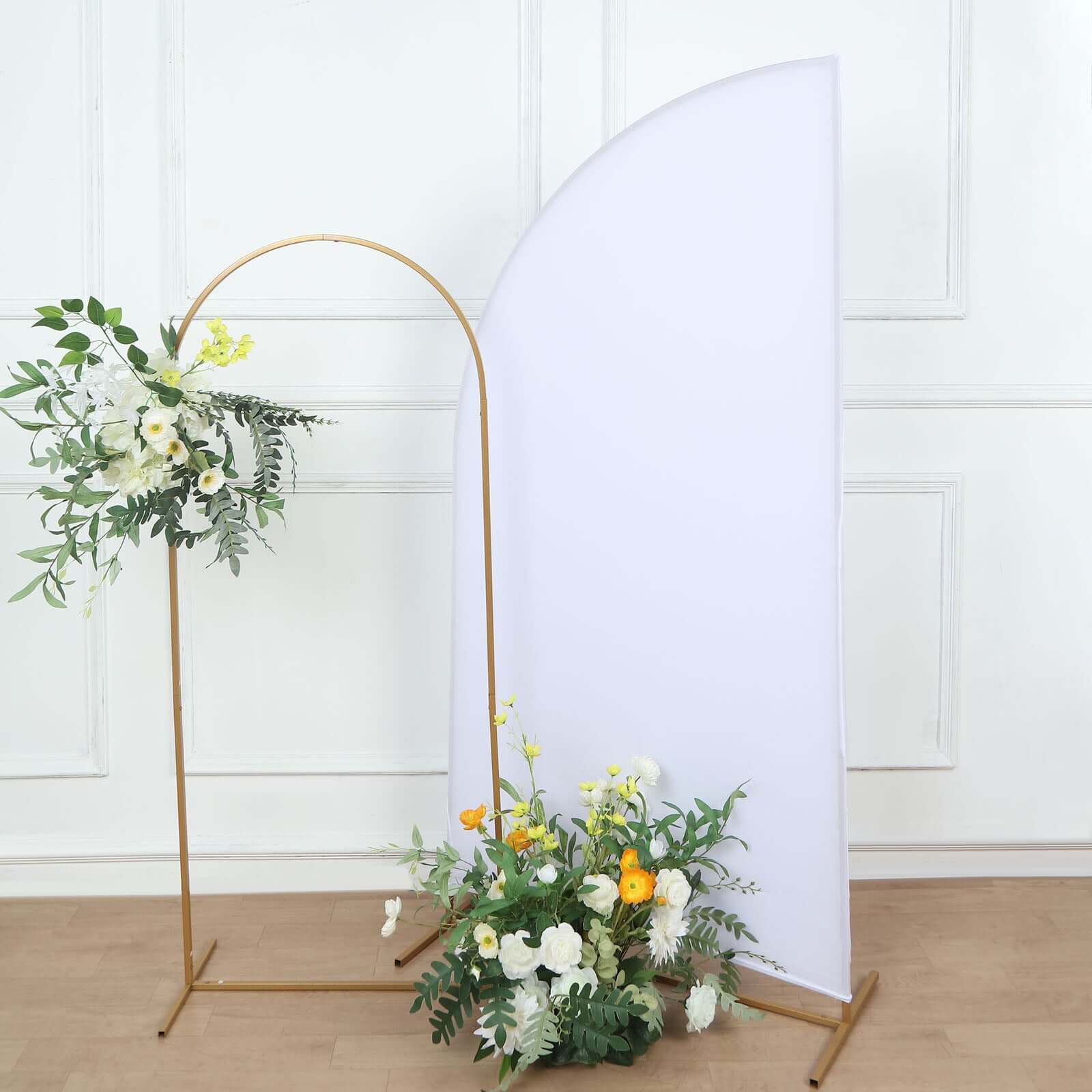 Custom-Fit 6ft Matte White Spandex Half Moon Chiara Wedding Arch Backdrop Stand Cover - Perfect for Weddings!