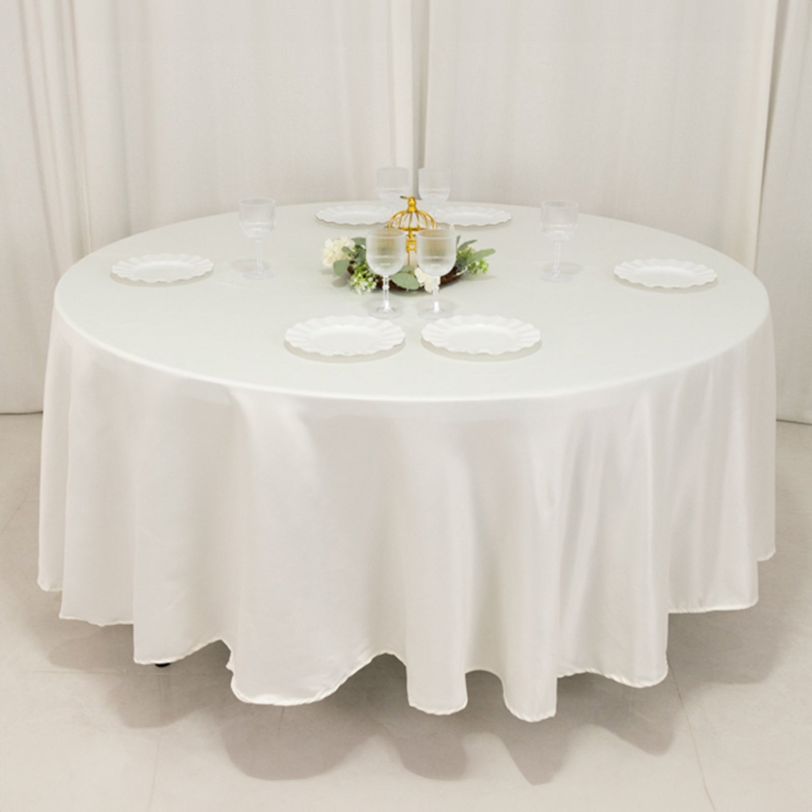 Ivory Lamour Satin 108" Round Tablecloth - Durable & Silk-Like, Ideal for Events