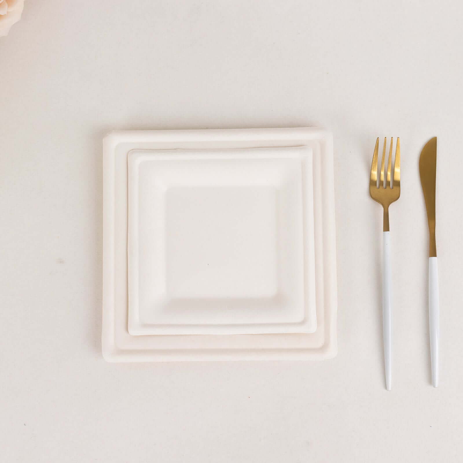50-Pack White Biodegradable Bagasse 6" Square Dessert Plates - Ideal for Outdoor & Eco-Friendly Celebrations