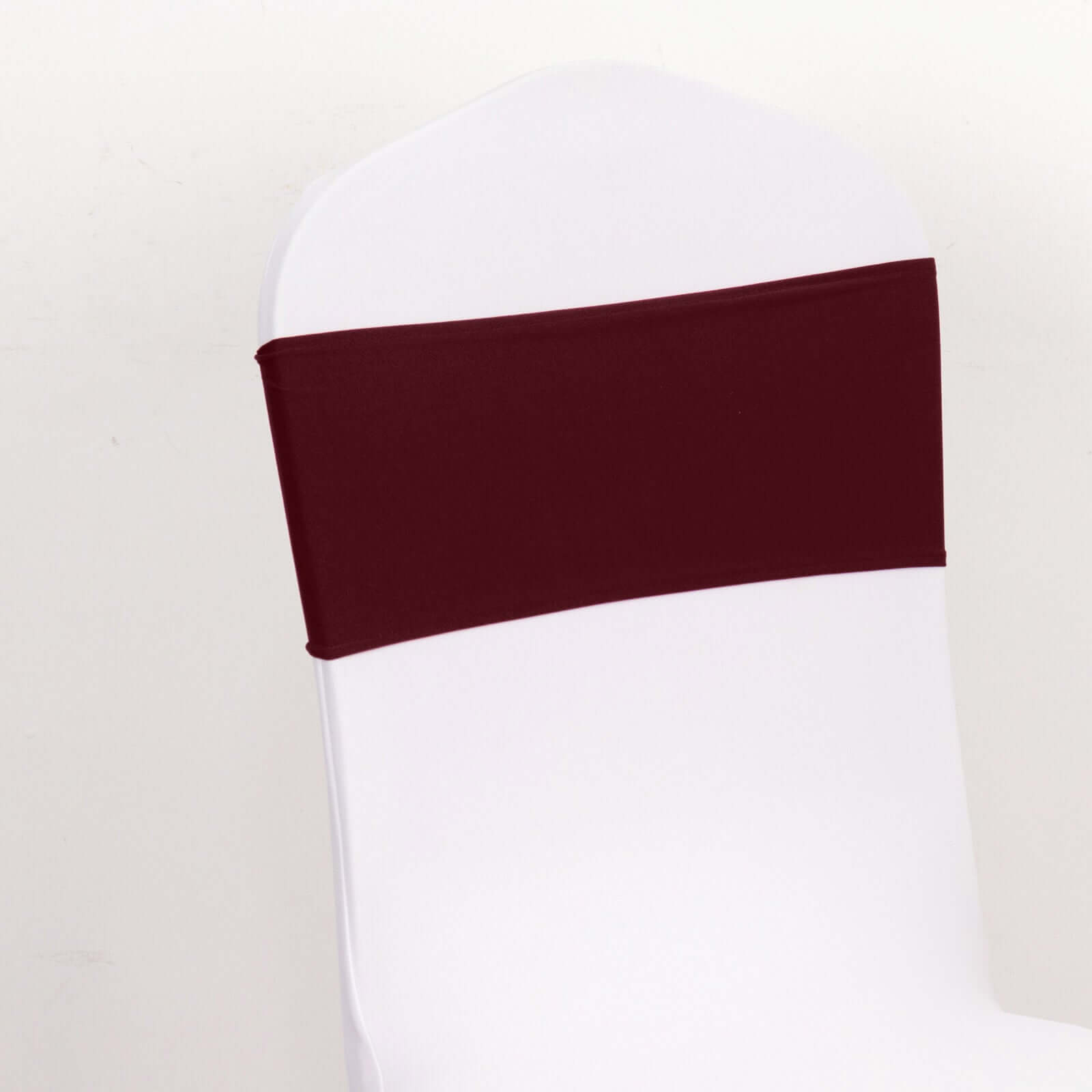 5-Pack Reusable Burgundy Spandex Chair Sashes with Gold Rhinestone Buckles - 4-Way Stretch