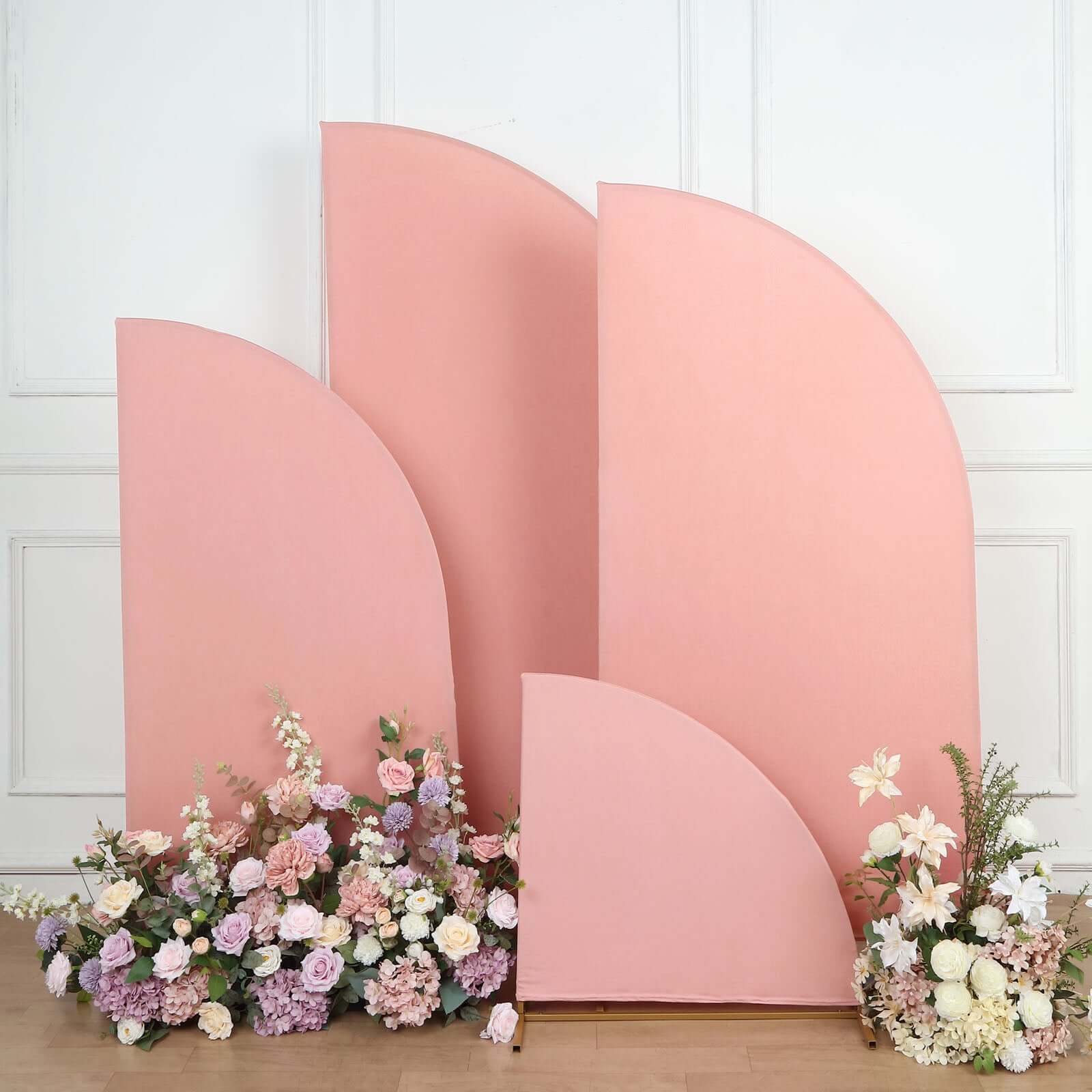 Custom-Fitted Set of 4 Dusty Rose Spandex Half Moon Wedding Arch Backdrop Covers
