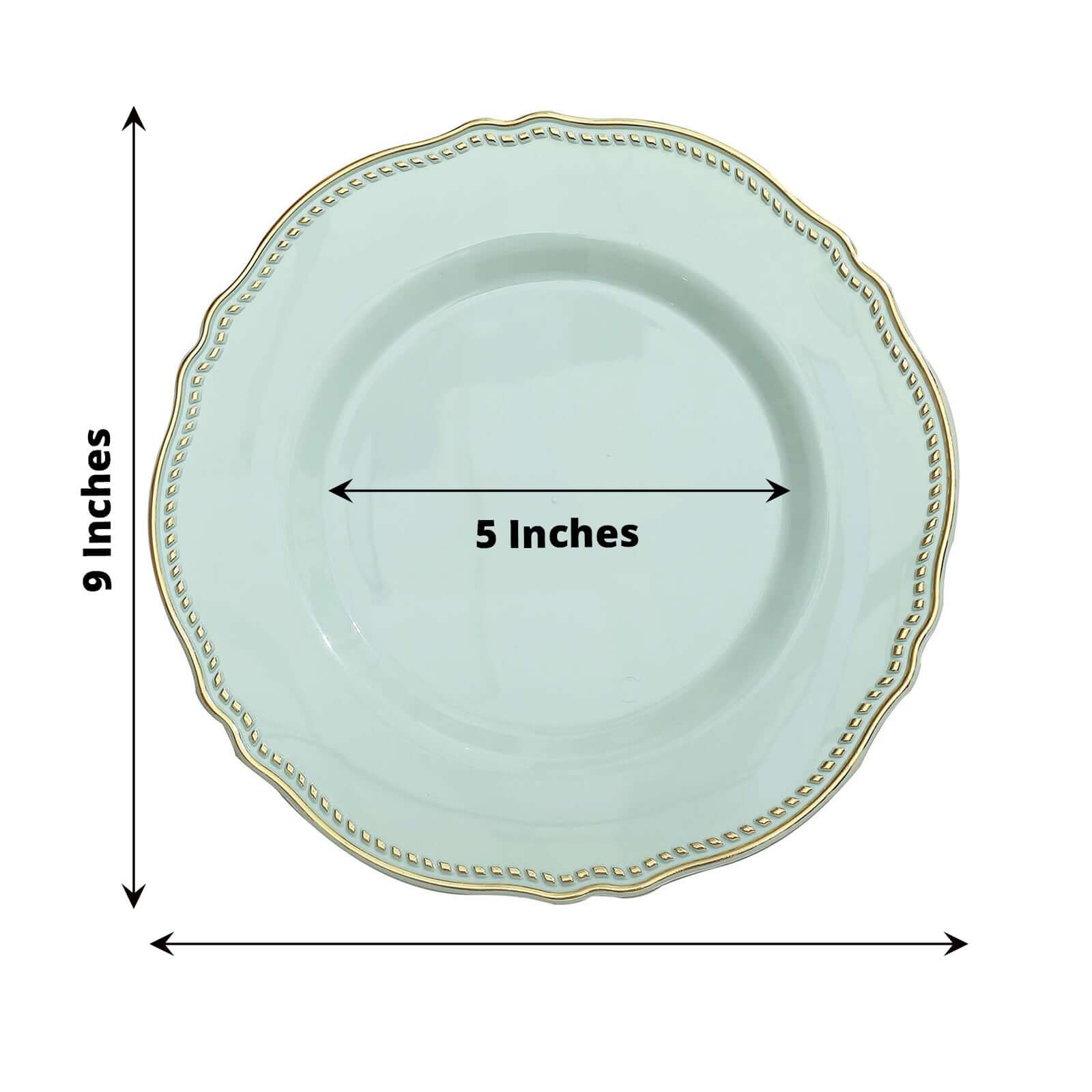 10-Pack Disposable Jade Plastic Dinner Plates with Gold Scalloped Rim - 9 Inches