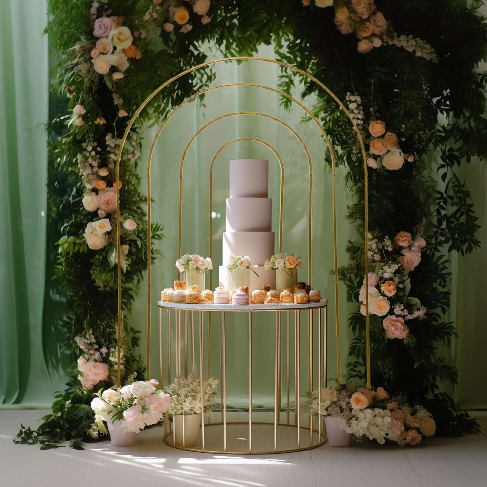 Get This Stunning 8ft Gold Rainbow Round Top Metal Wedding Arch Now!