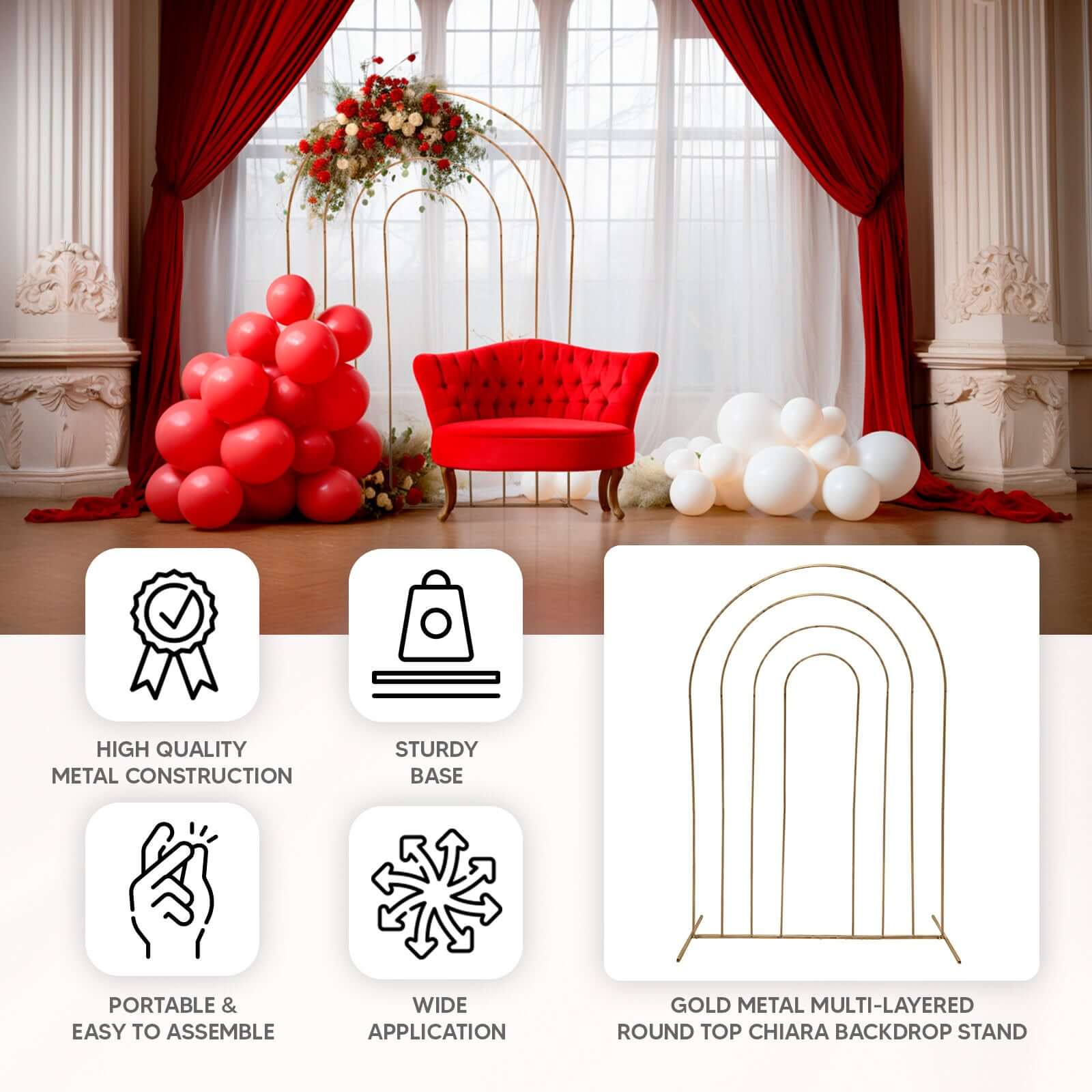 Get This Stunning 8ft Gold Rainbow Round Top Metal Wedding Arch Now!