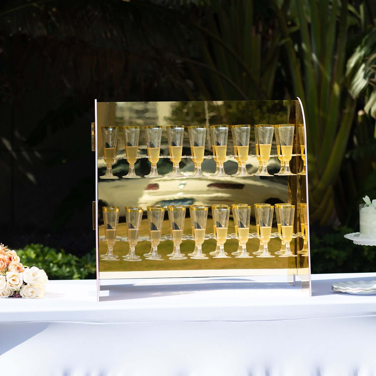 Gold Mirror Finish 2-Tier Champagne Glass Holder Display Stand - Modern Stemware Rack with 18 Hooks for Events