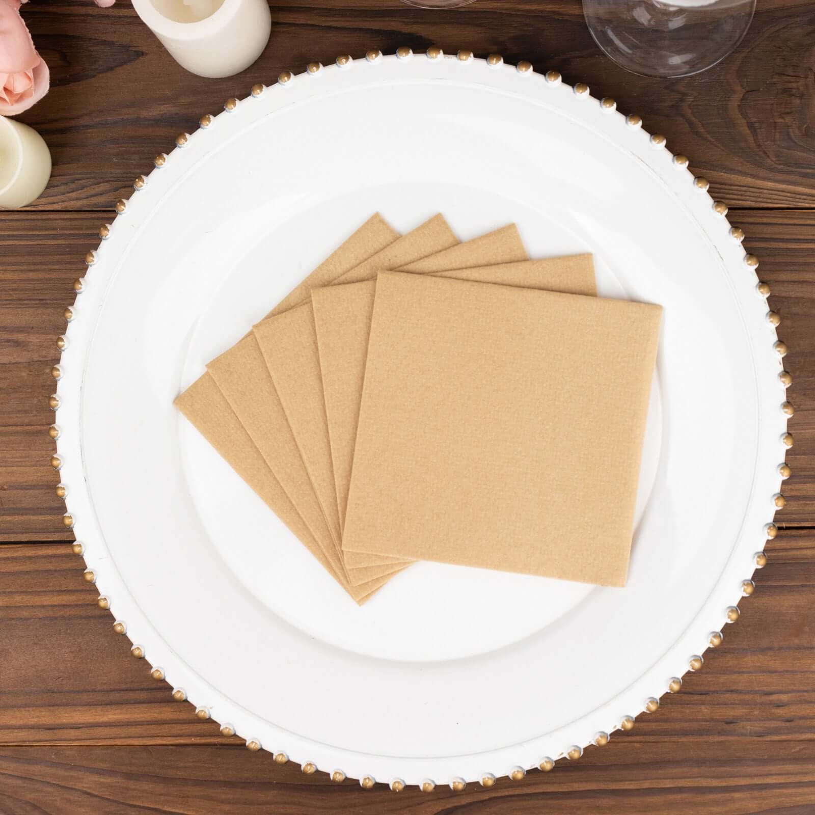 20-Pack 5x5 Natural Linen-Like Airlaid Napkins - Super Absorbent