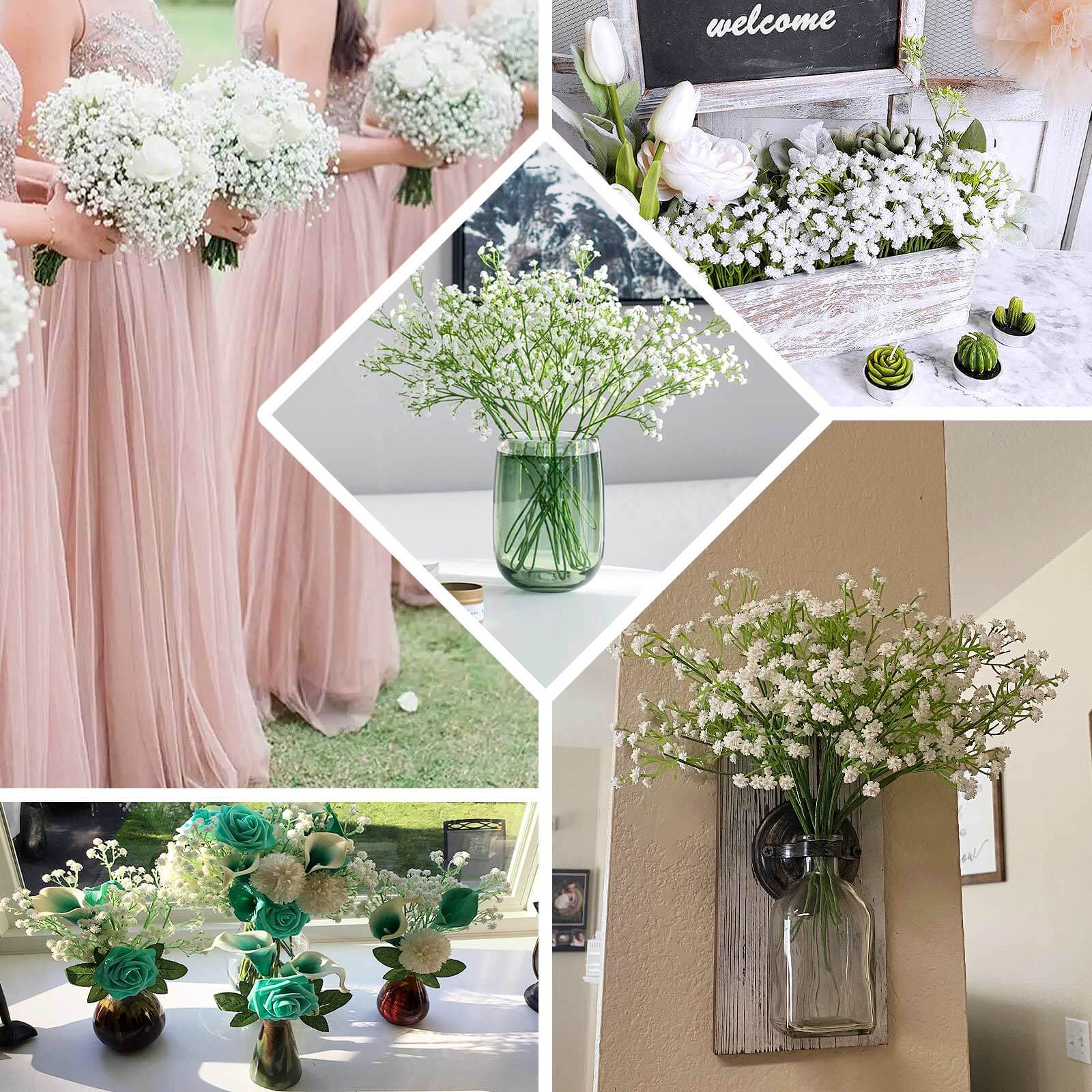 Hot Sale! 3 Pieces of 14-Inch Artificial White Baby’s Breath Gypsophila Flower Arrangements for Indoor Decor