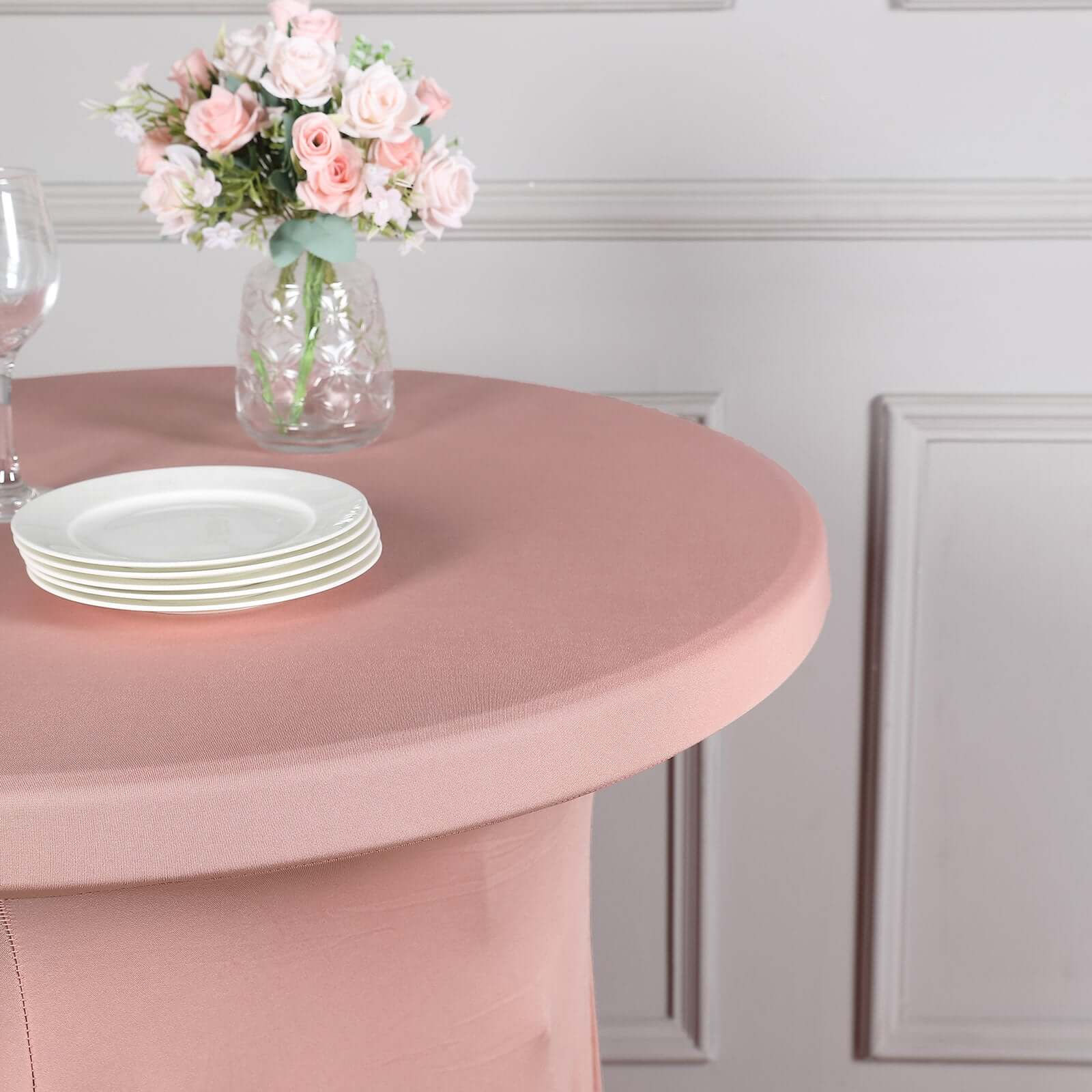 Hot! Dusty Rose Spandex 32 Round Cocktail Table Cover with Wavy Drapes