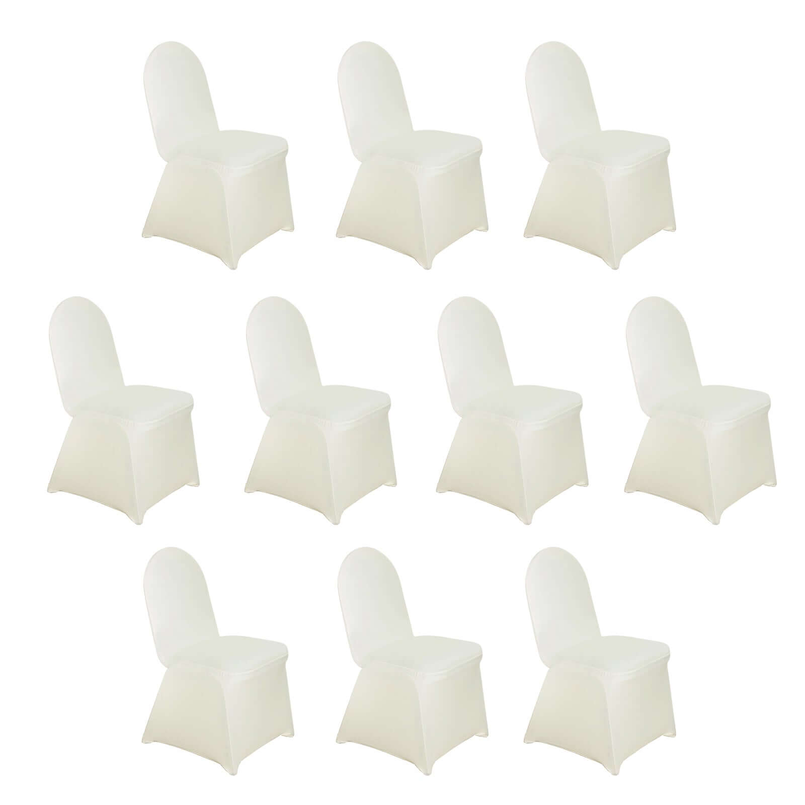 10-Pack Ivory Spandex Stretch Slip-On Chair Covers for Banquet Chairs - Durable & Reusable
