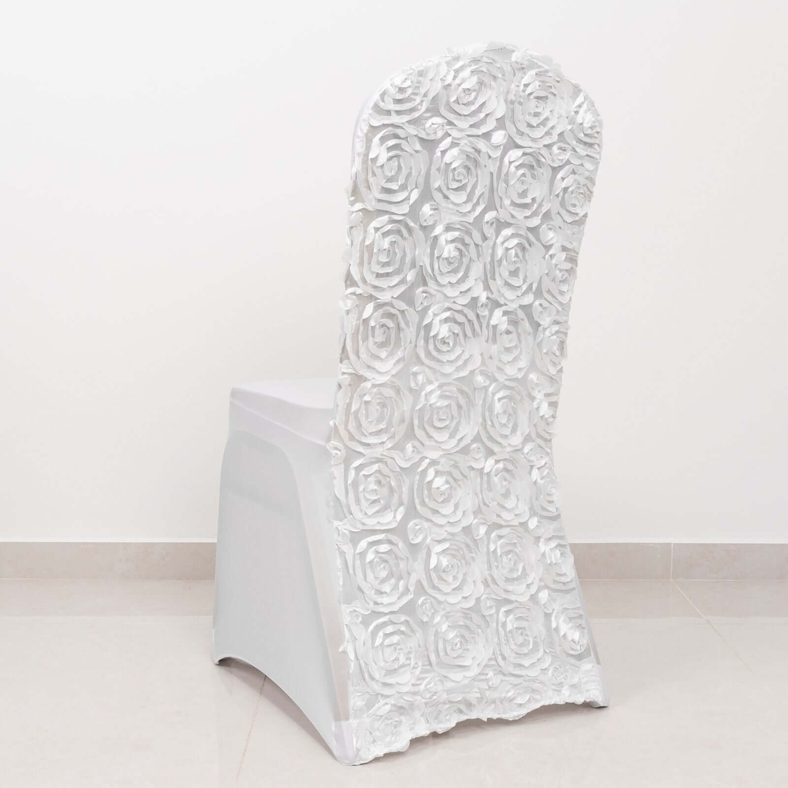 Hot Deal! White Satin Rosette Stretch Chair Covers for Banquet Chairs - Ideal for Elegant Gatherings