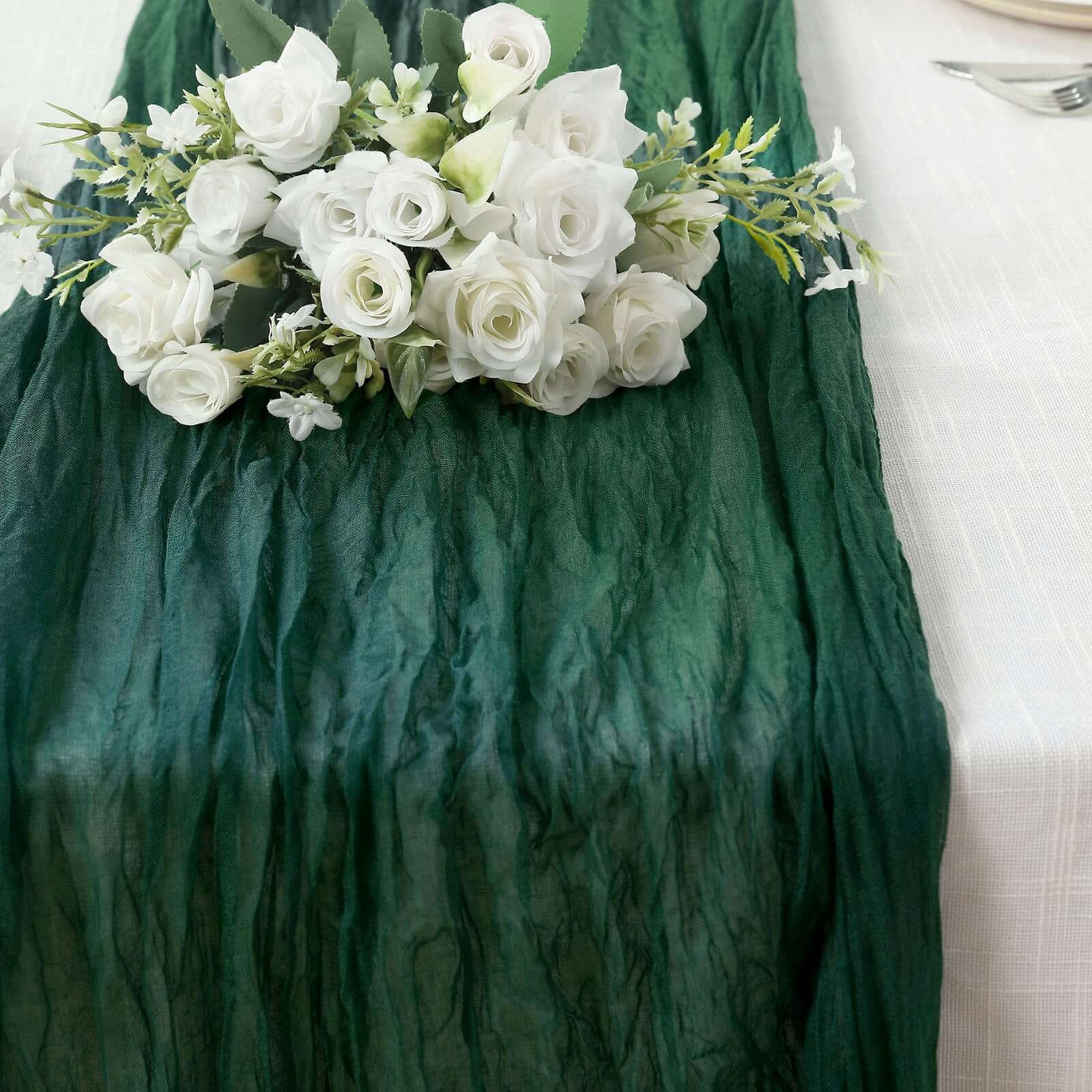 Hot Sale! 10ft Hunter Emerald Green Gauze Cheesecloth Table Runner - Rustic Boho Style