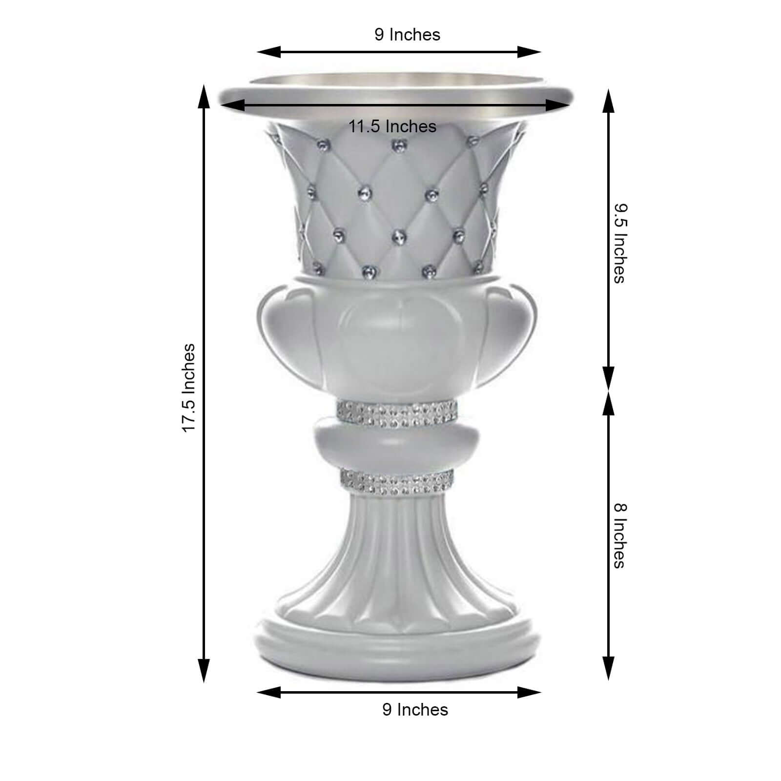 2-Pack 18-Inch Tall PVC Pedestal Stand Flower Plant Pillar with 10mm White Crystal Studs, Italian-Inspired