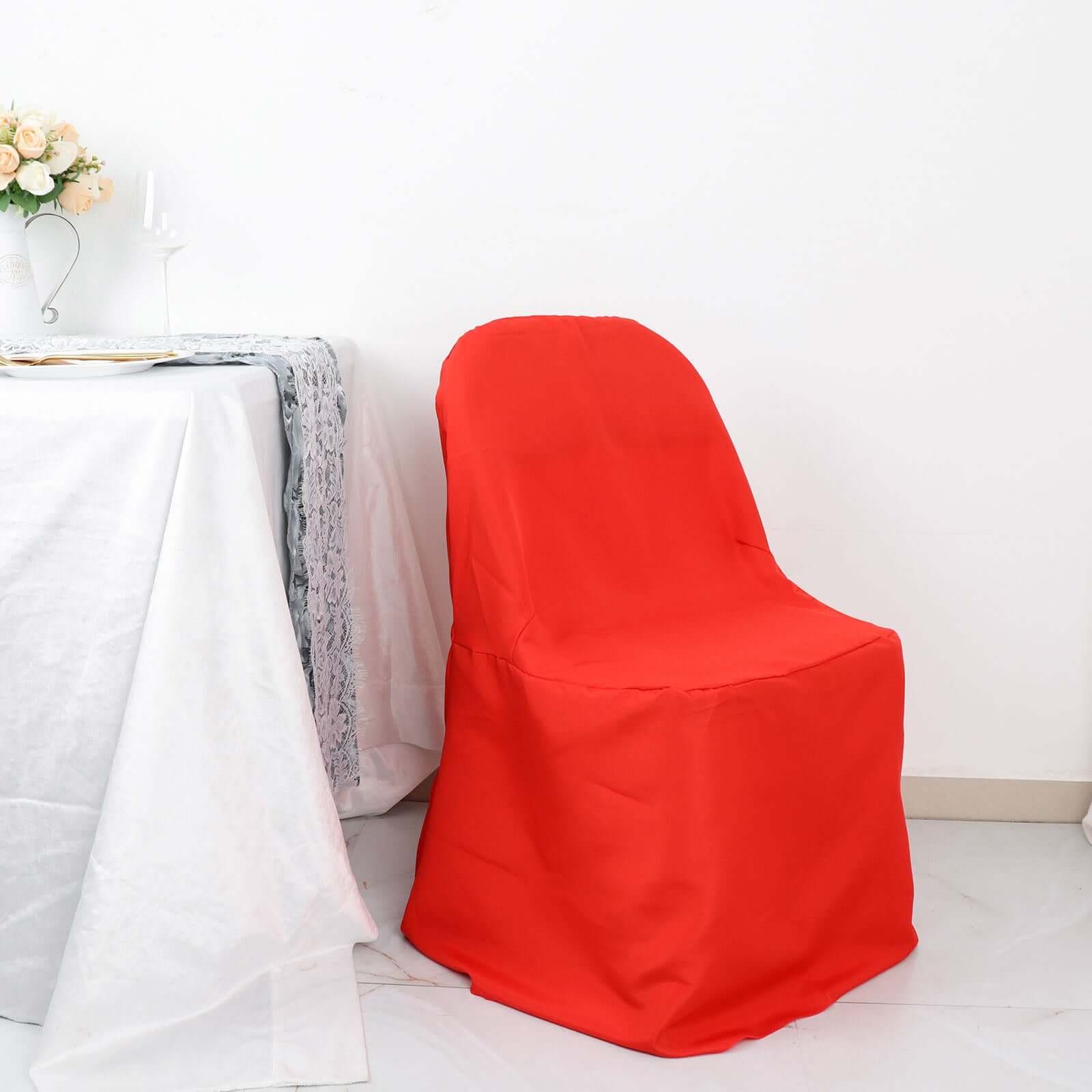 10-Pack Red Polyester Wrinkle-Free Stain-Resistant Slip-On Chair Covers for Folding Chairs - Great Deal